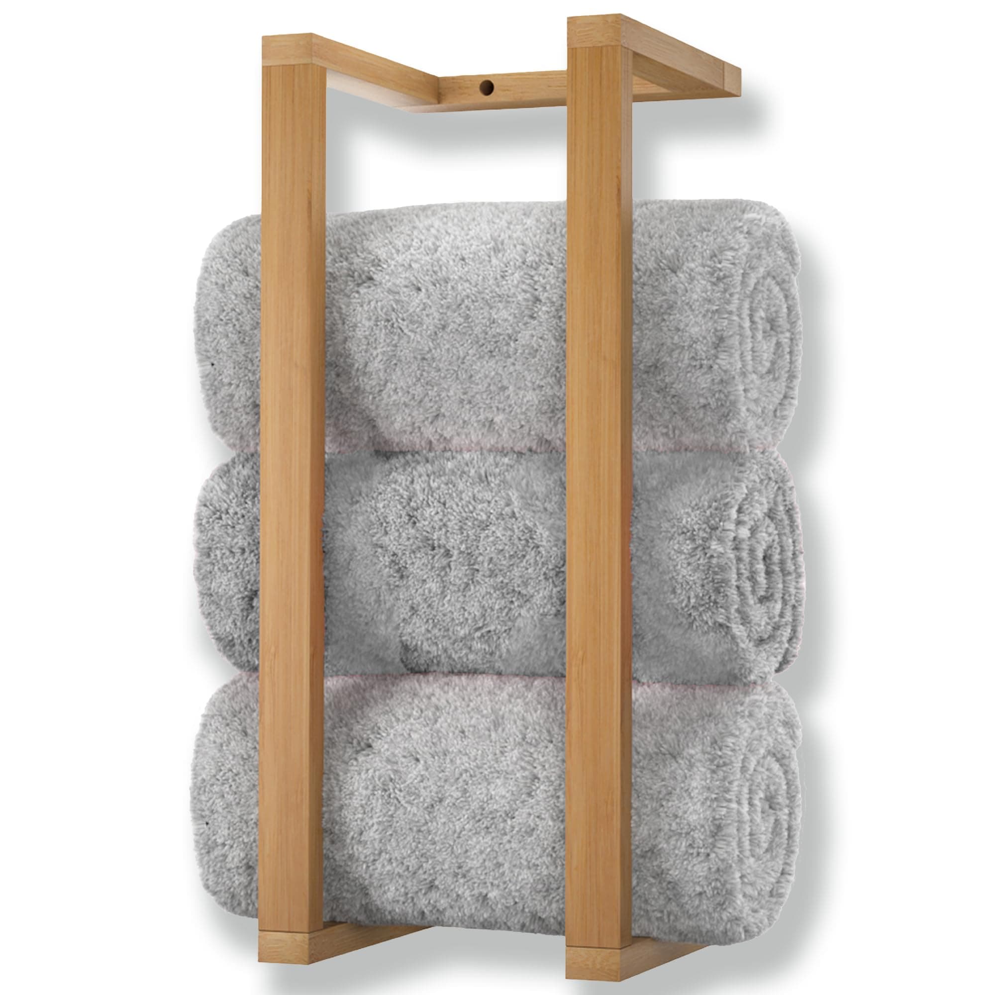 Vertical Bamboo Towel Rack, Wall Mounted Towel Rack for Bathroom Furniture, Spa Furniture and Decoration (Natural, M)