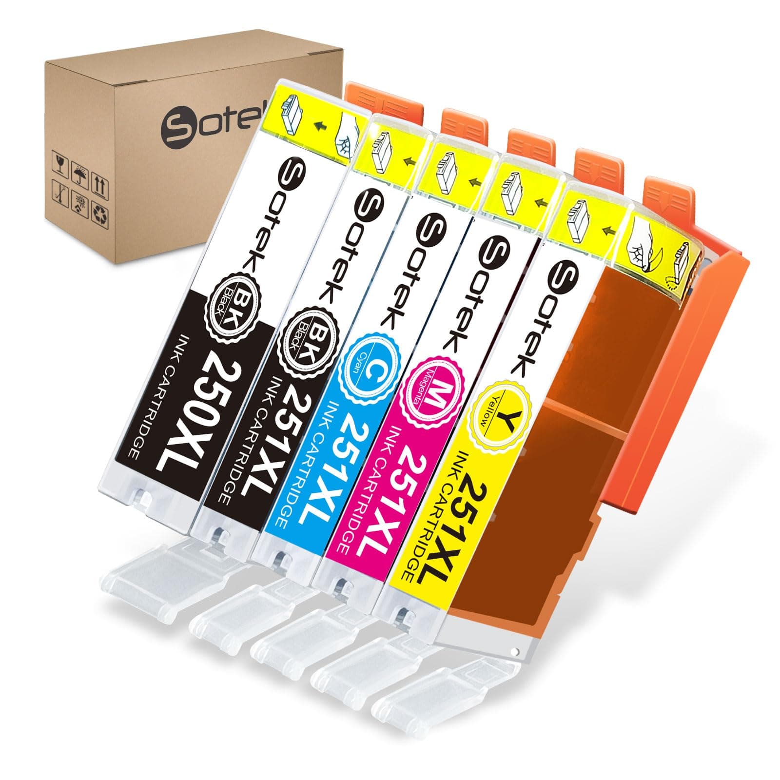 Sotek Compatible Ink cartridges 250 251, Work for Pixma MX922 MX920 MG5520 MG5420 MG6320 MG7120 MX722 iP7220 iP8720 iX6820 (2BK/C/M/Y, 5 pcs)