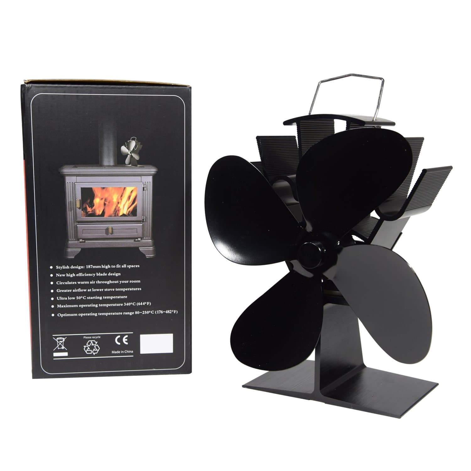 Label QUEEN Wood Stove Heat Powered Fan - No Need for Big Noisy Blower Just Relax in Whisper Quiet - Fireplace Blower Fan for Efficient Heat Distribution