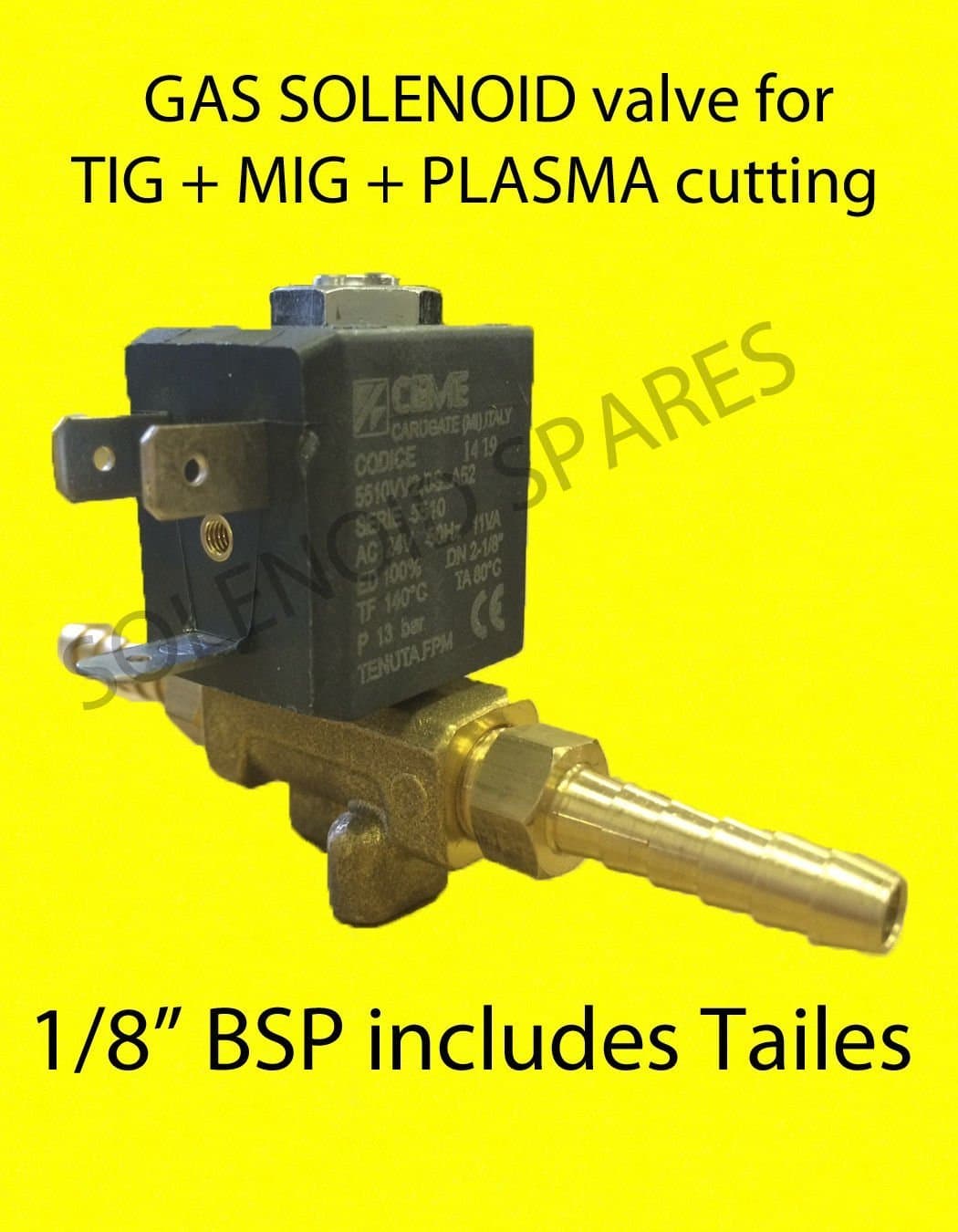 CEME Solenoid Valve - MIG and TIG Welder Plasma. 1/8" BSP + 6mm Tails 24/50