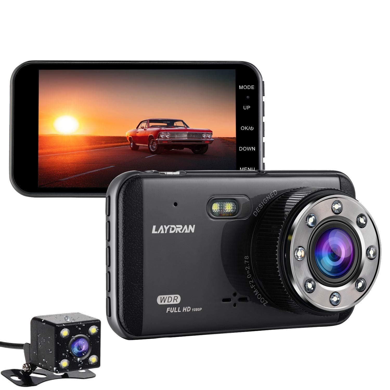 4" IPS Dual Lens Car Dash Cam FHD 1920X1080P Car Dashboard Camera 170 Degree Wide Angle Driving Camera Recorder with H.264,WDR,Night Vision,G-Sensor,Motion Detect,Loop Recording,Parking Mode