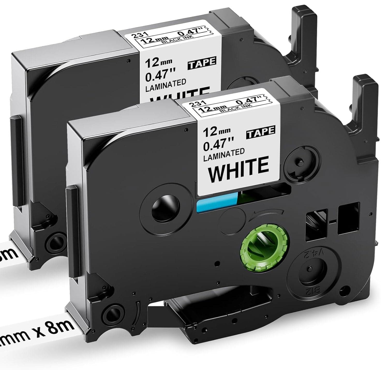 Compatible with Brother P-Touch Tape, TZe-231 12mm 0.47 Black on White Laminated Label Tape Cassette Work with Brother p Touch H101c 1000 1010 H100 H105 H107, 2-Pack