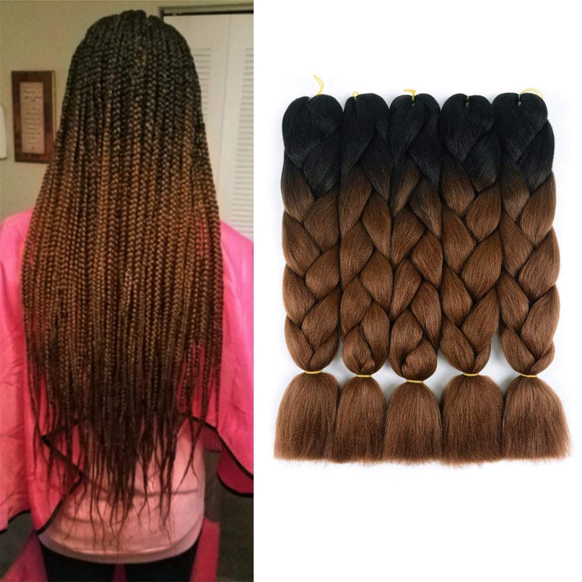 AllBeauty Hair Synthetic Braiding Hair Kanekalon 2 Tone Color Ombre Braiding Hair Extensions Black-Dark Brown Jumbo Braids (2 Tone (Black-Dark Brown))