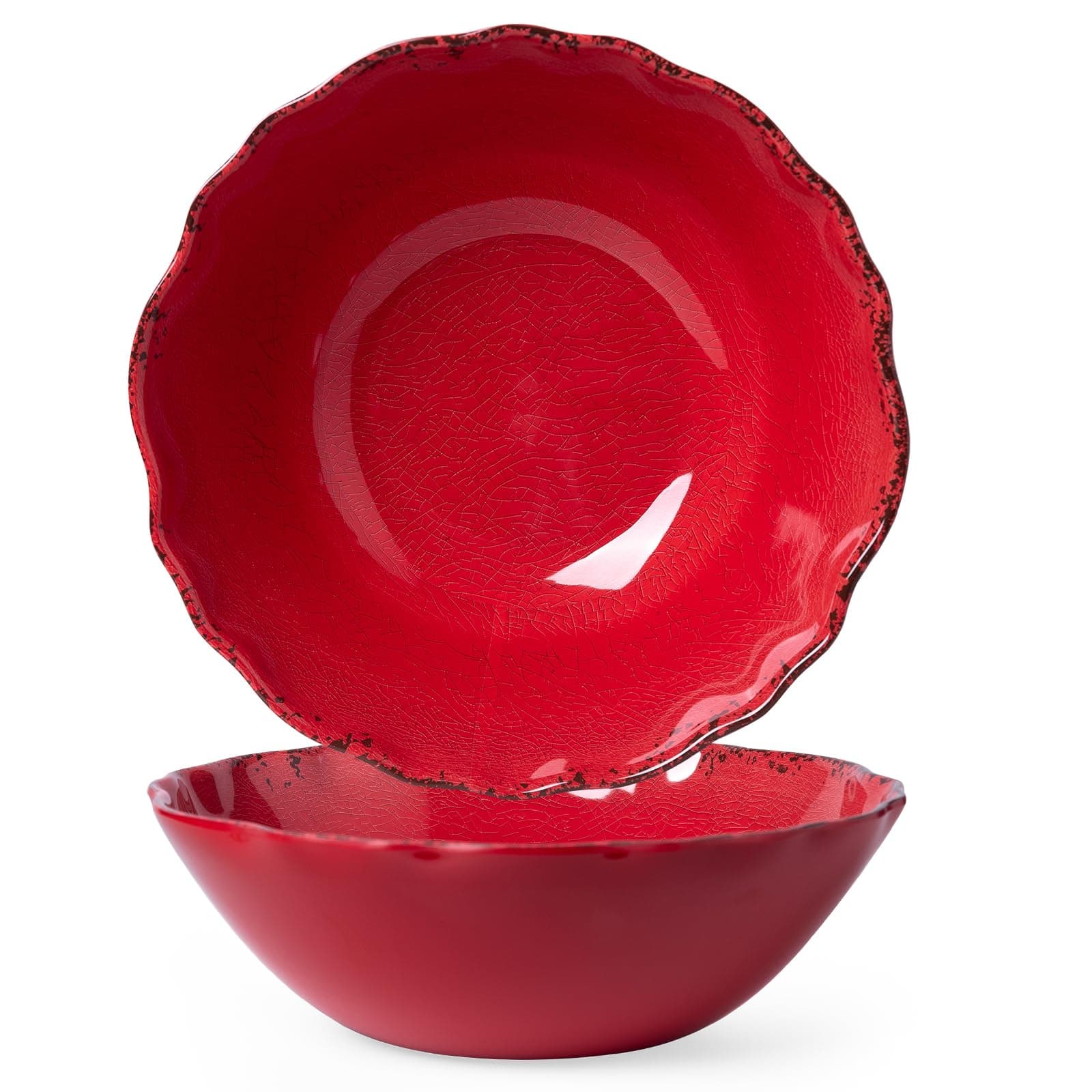 LEHAHA Rustic Crackle Melamine Serving Bowls, 130 OZ and 12 inches Waved Rim Salad Bowl,Unbreakable Pasta Bowls and Mixing Bowls, Set of 2, Pefect for Christmas and All Festivals