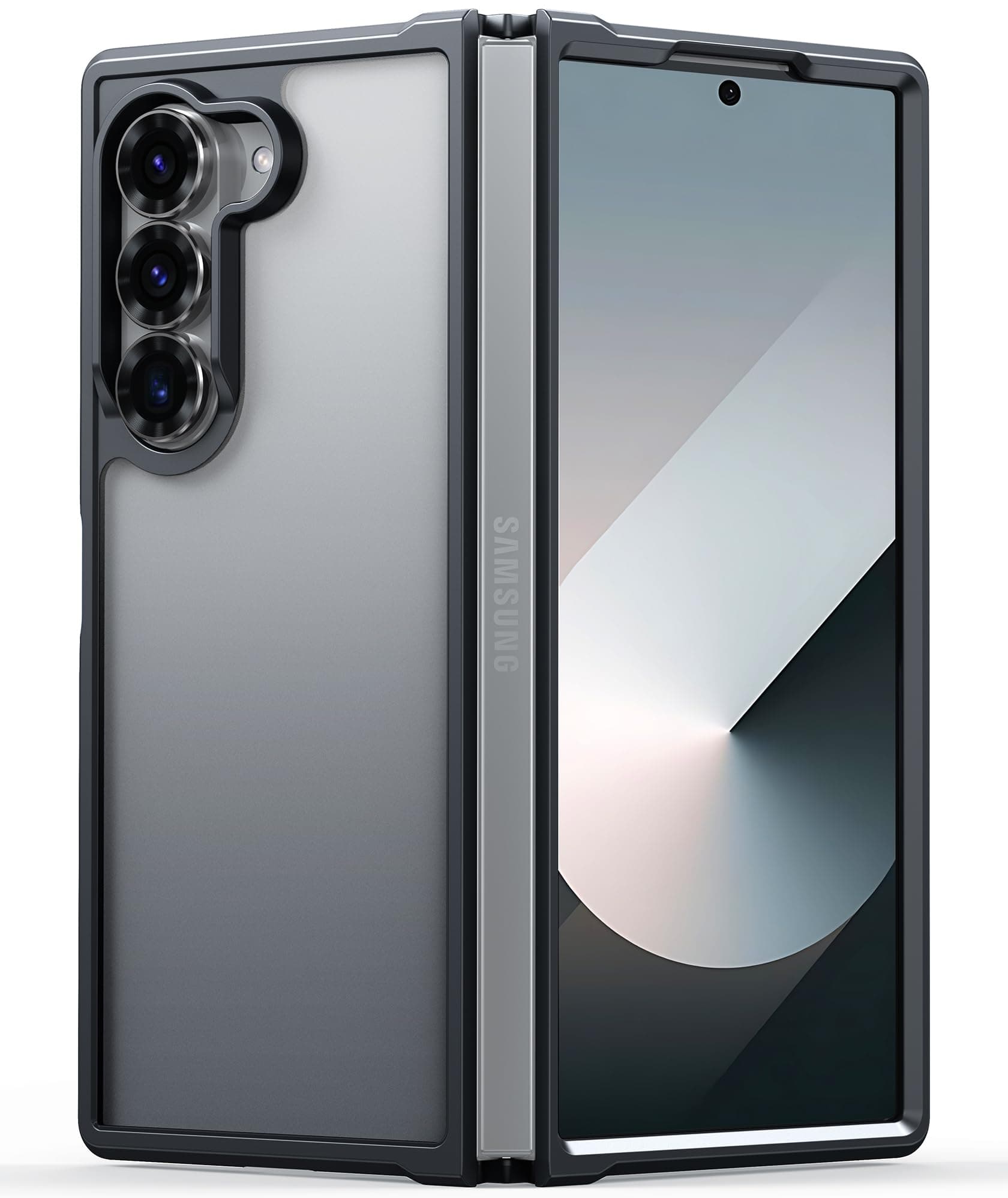 FNTCASE for Samsung Galaxy Z-Fold-6 Case: Translucent Matte Slim Lightweight Military Grade Cellphone Protective Cover Durable Rugged DropProof Shockproof TPU Phone Cases (Black)