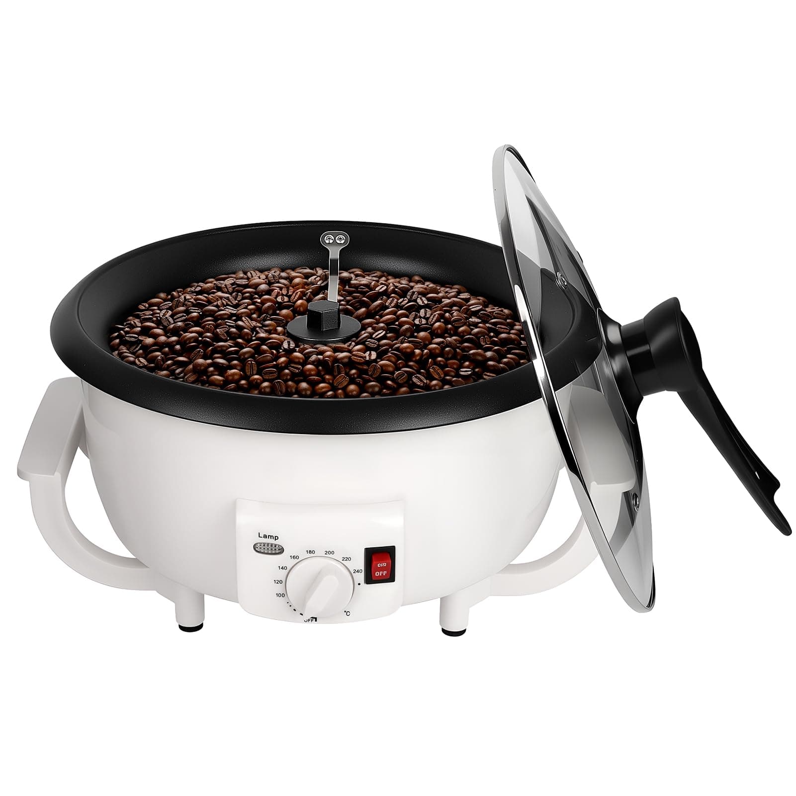 Coffee Roaster Machine for Home Use, 800g Capacity Electric Coffee Bean Roaster Machine with Timer 0-240℃ Non-Stick for Cafe Shop, Nut, Peanut, Black Bean, Soybeans 110V 1200W