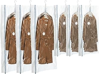 TAILI Hanging Vacuum Sealer Storage Space Saver Bags for Clothing, Suits and Jackets, Closet Organizers, Wider Sides (3 Long, 3 Short) Cream