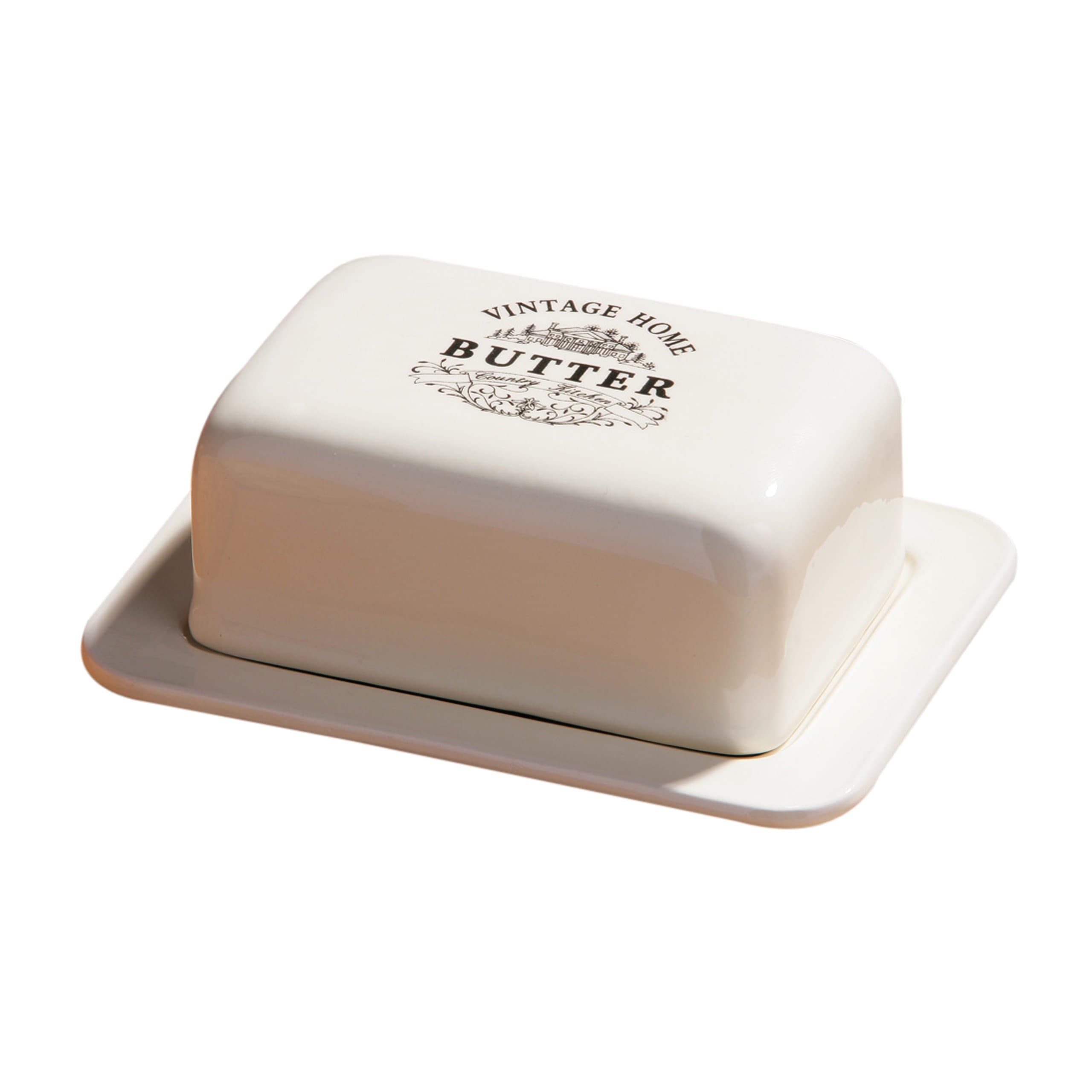 Premier Housewares Butter Dish With Lid Cream Ceramic Flutter Butter Engraved Butter Dishes With Lids Ceramic Butter Dish 16.8 cm x 12.6 cm x 8.8 cm