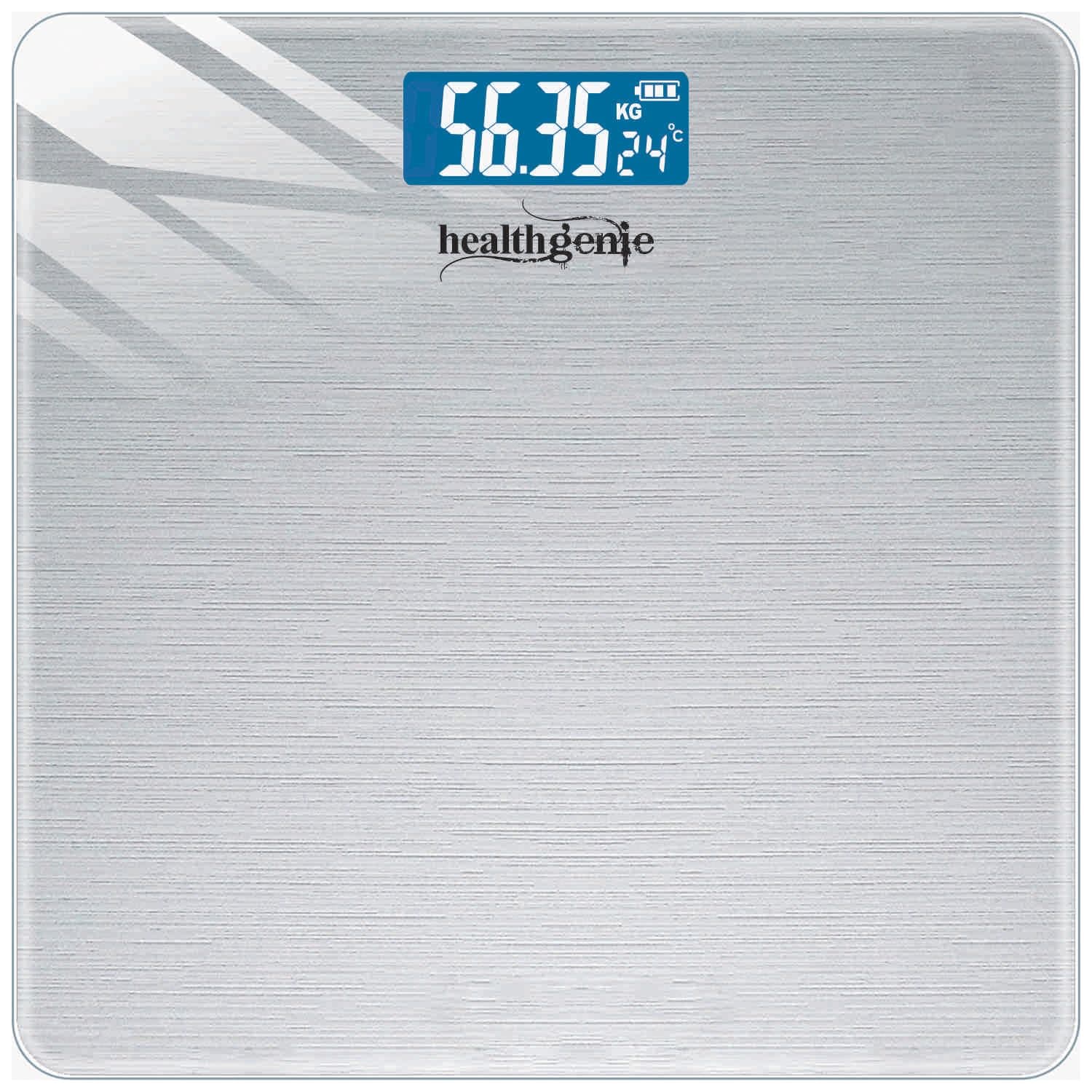 Healthgenie Weight Machine for Body Weight With 3 Yrs Warranty & Thick Tempered Glass LCD Display Digital Weighing Machine (Brushed Metallic) HD-221