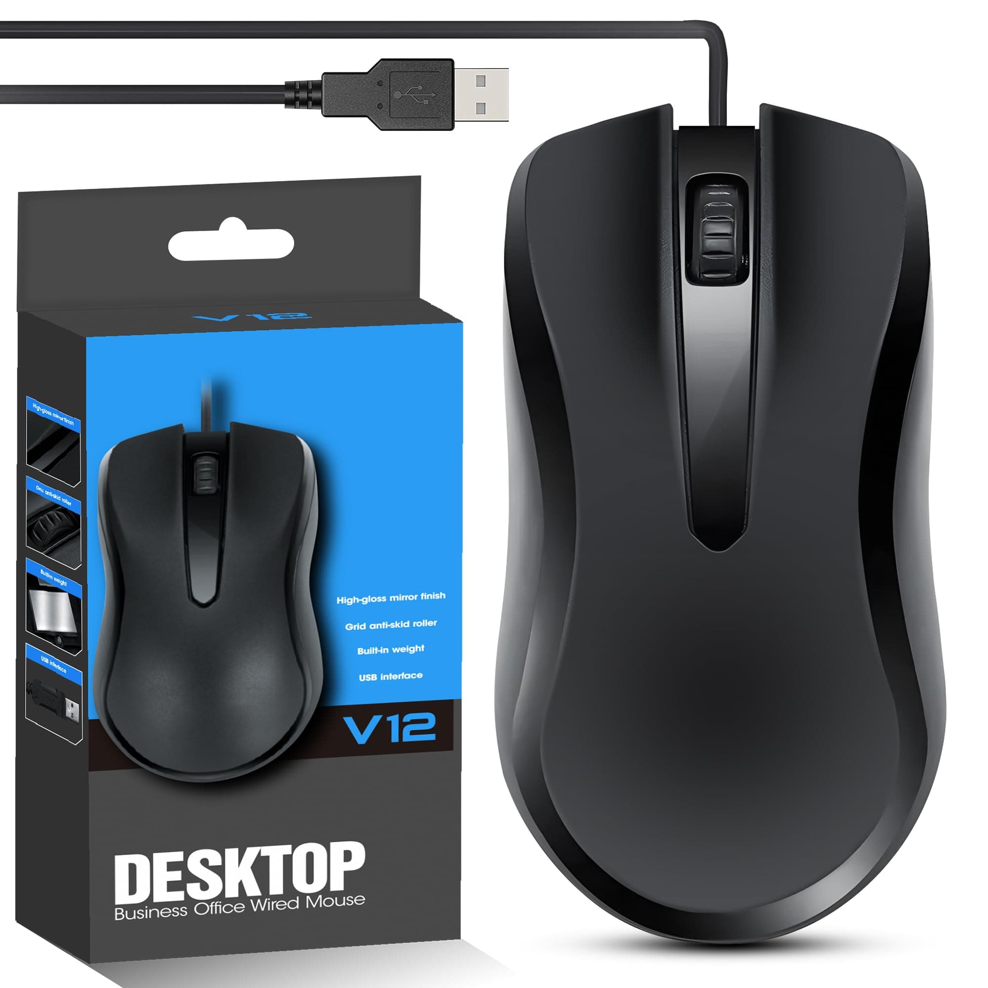 Wired Mouse for Laptop, PC & Computer - Lightweight Optical Computer Mou se - Laptop Mouse for Desktop - Usb Mous e Wired for Multi Use