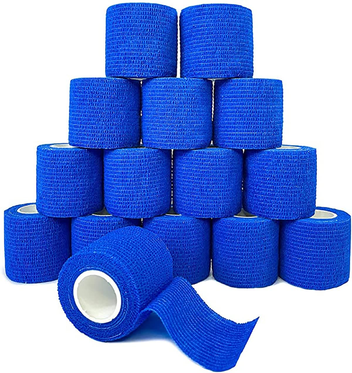 KASTWAVE Blue-Self Adhesive Bandages Wrap, Athletic Elastic Cohesive Bandage for Sports, Injuries, Treatments, and Recovery, First Aid Tape Vet Wrap for Cat, Dog(15 pack, Blue)