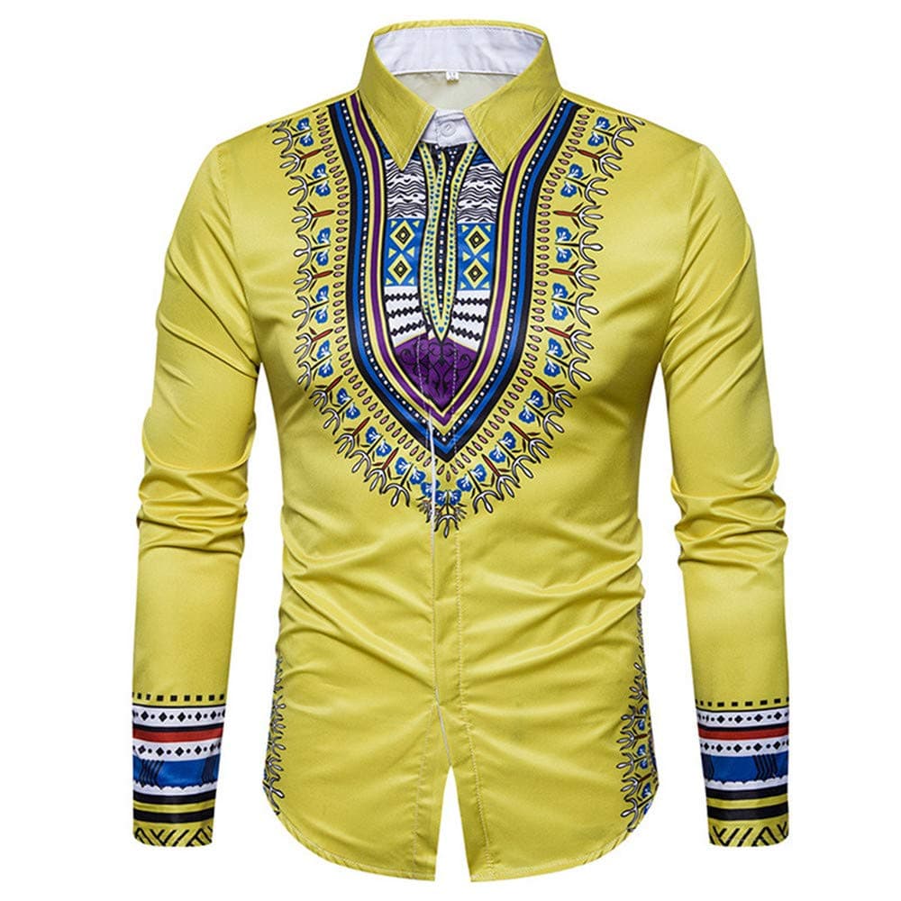 Enjoybuy Mens Dashiki Casual Button Down Shirts Tribal Slim Fit African Ethnic Printed Long Sleeve Shirt