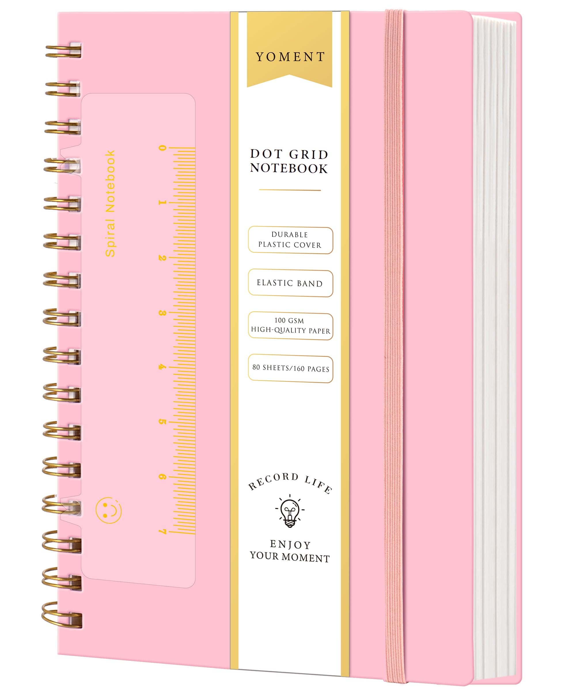Dot Grid Spiral Notebook A5 Spiral Bullet Dotted Journal 160 Pages Thick Dot Paper Notebooks Plastic Hardcover Spiral Notebook 5x7 Wire Bound Notebooks for Note Taking School Office Supplies,Pink