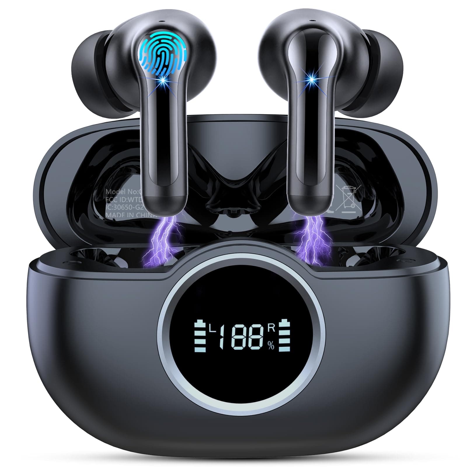 Wireless Earbuds, Bluetooth 5.4 Headphones in Ear New Wireless Headphones with 4 ENC Noise Cancelling Mics, Deep Bass Stereo Wireless Earphones 36H Playtime, Ear Buds IP7 Waterproof/LED Display/USB-C
