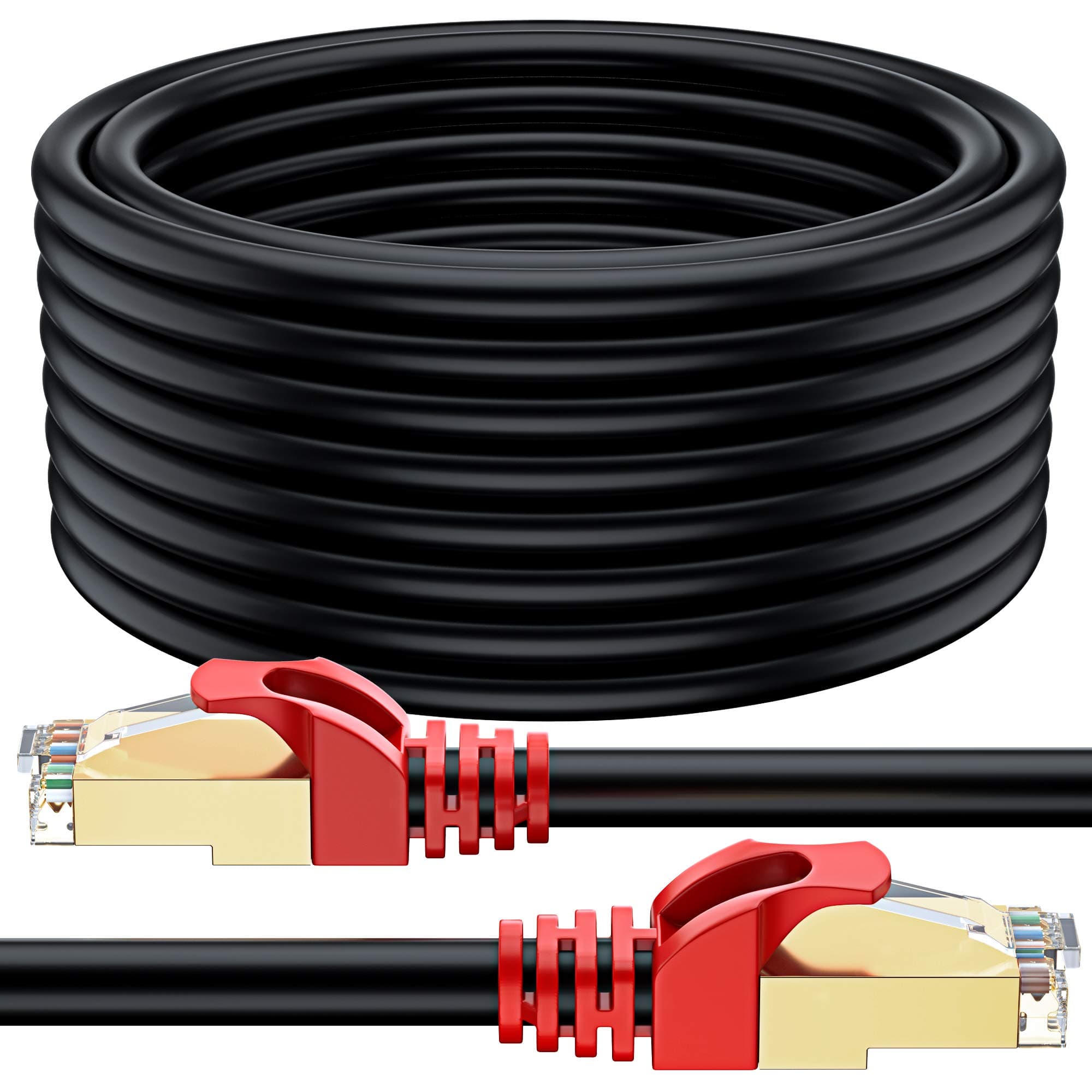 MutecPower 30m CAT 7 Outdoor waterproof Direct Burial RJ45 Ethernet Network Cable - SFTP - 600 Mhz - Black 30 meter with Cable Ties & Clips