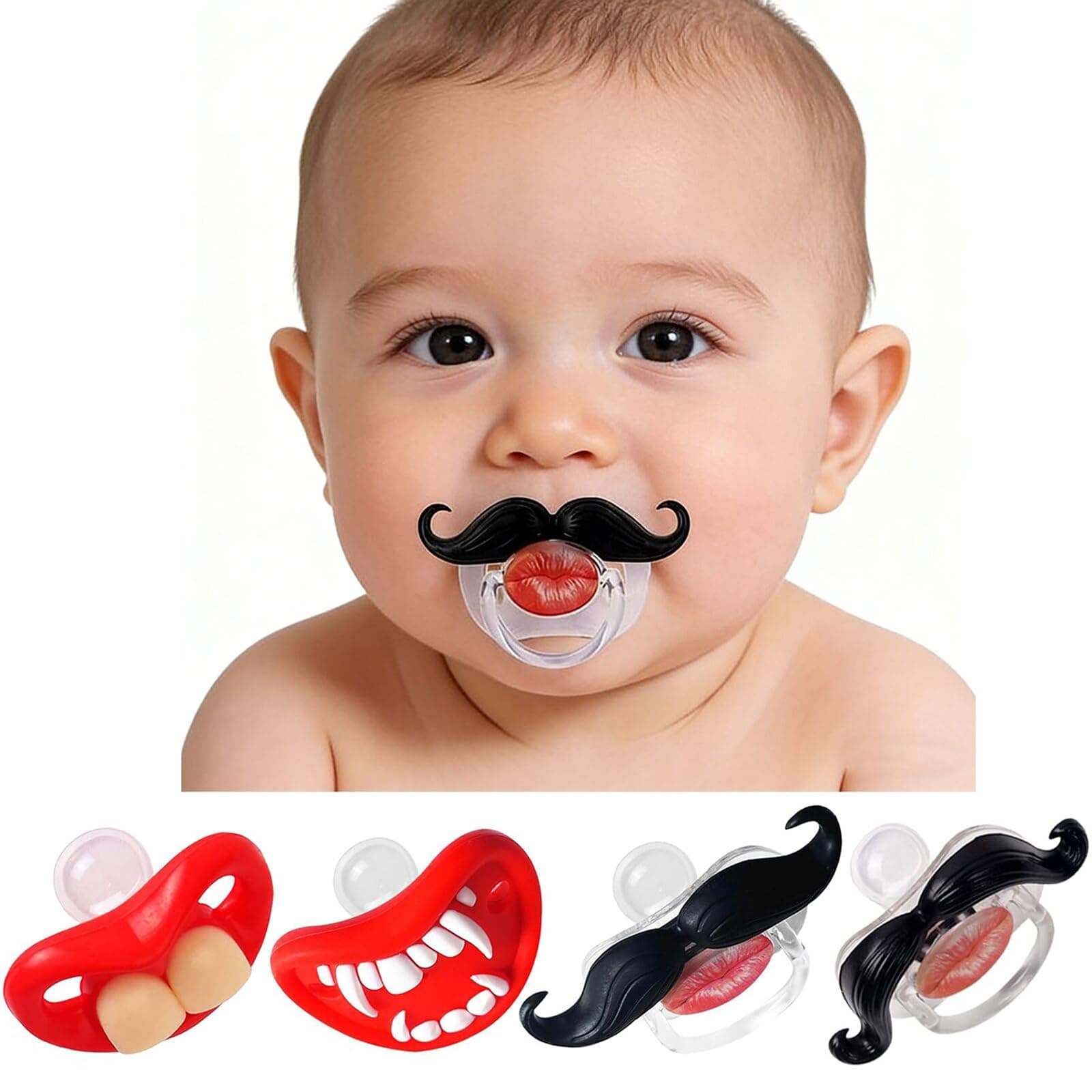 YAPROMO Funny Pacifiers for Babies,Mustache Pacifier 0-6-18 Months,Halloween Pacifiers for Toddlers, Funny Teeth Pacifier for Boys and Girls
