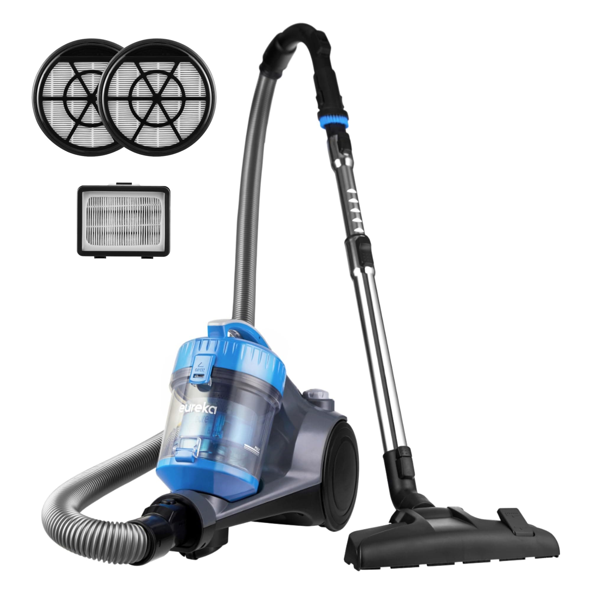 Bagless Canister Vacuum Cleaner, Lightweight Vac for Carpets and Hard Floors, w/Filter, Blue, Whirlwind NEN110B