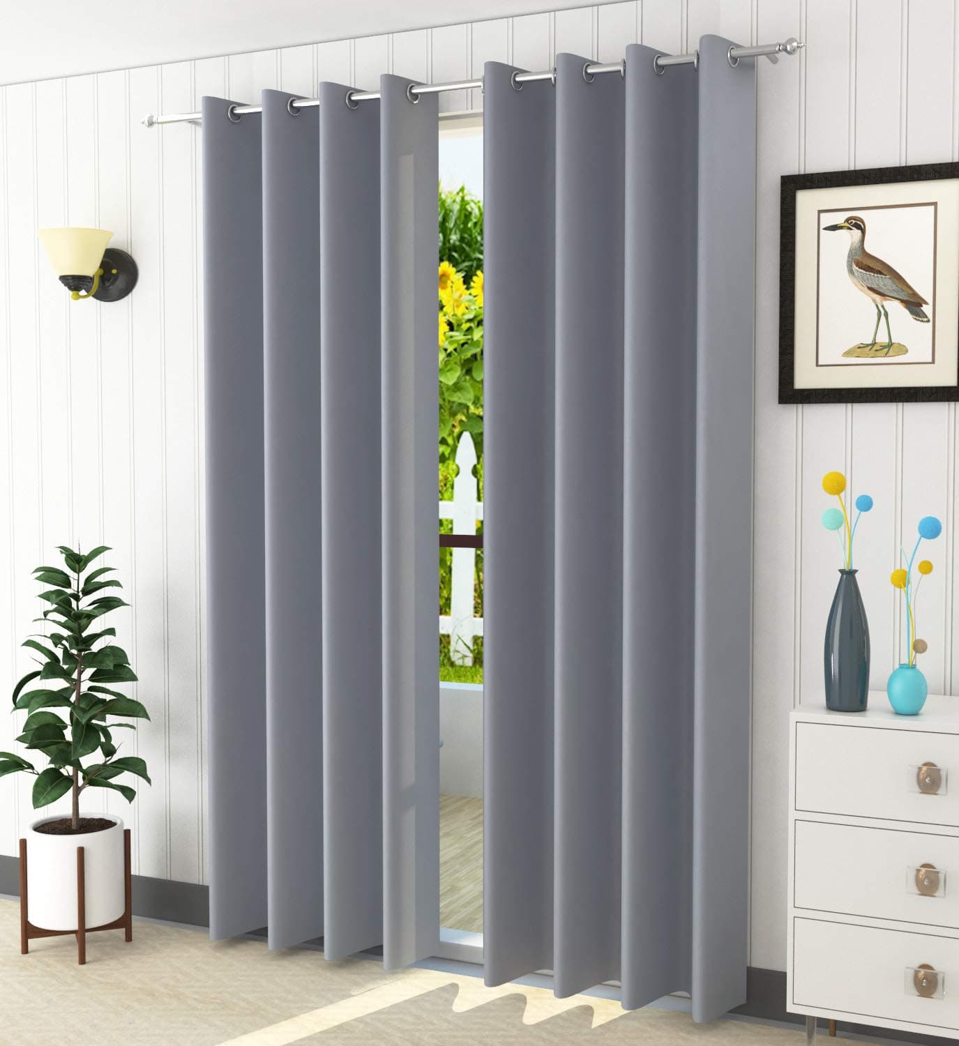 LaVichitra 1 Piece Premium Blackout Curtain - Thermal Insulated, 3 Layered, 100% Opaque Long Door Curtain - 9 ft, Grey