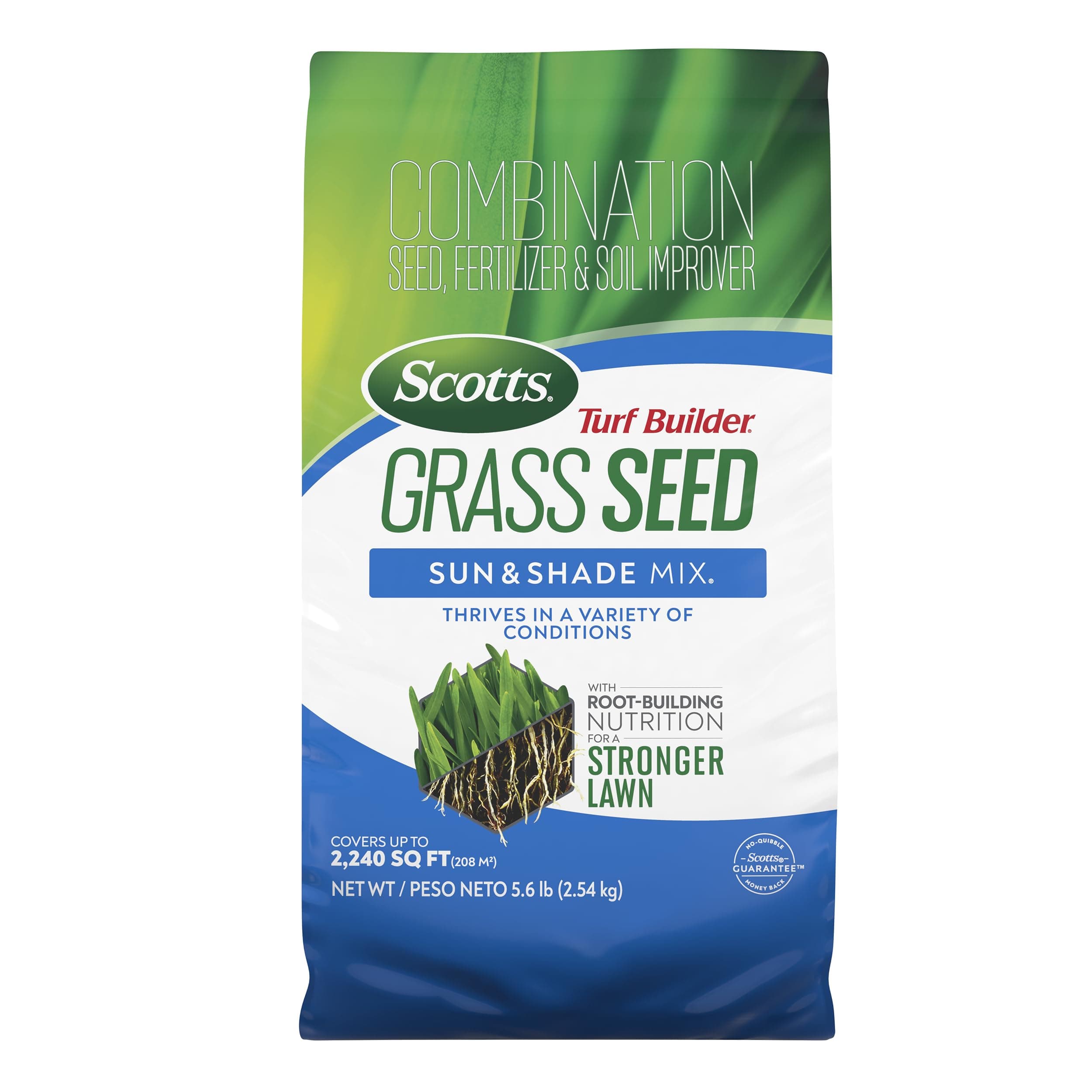 Turf Builder Grass Seed Sun & Shade Mix with Fertilizer and Soil Improver, Thrives in Many Conditions, 5.6 lbs.