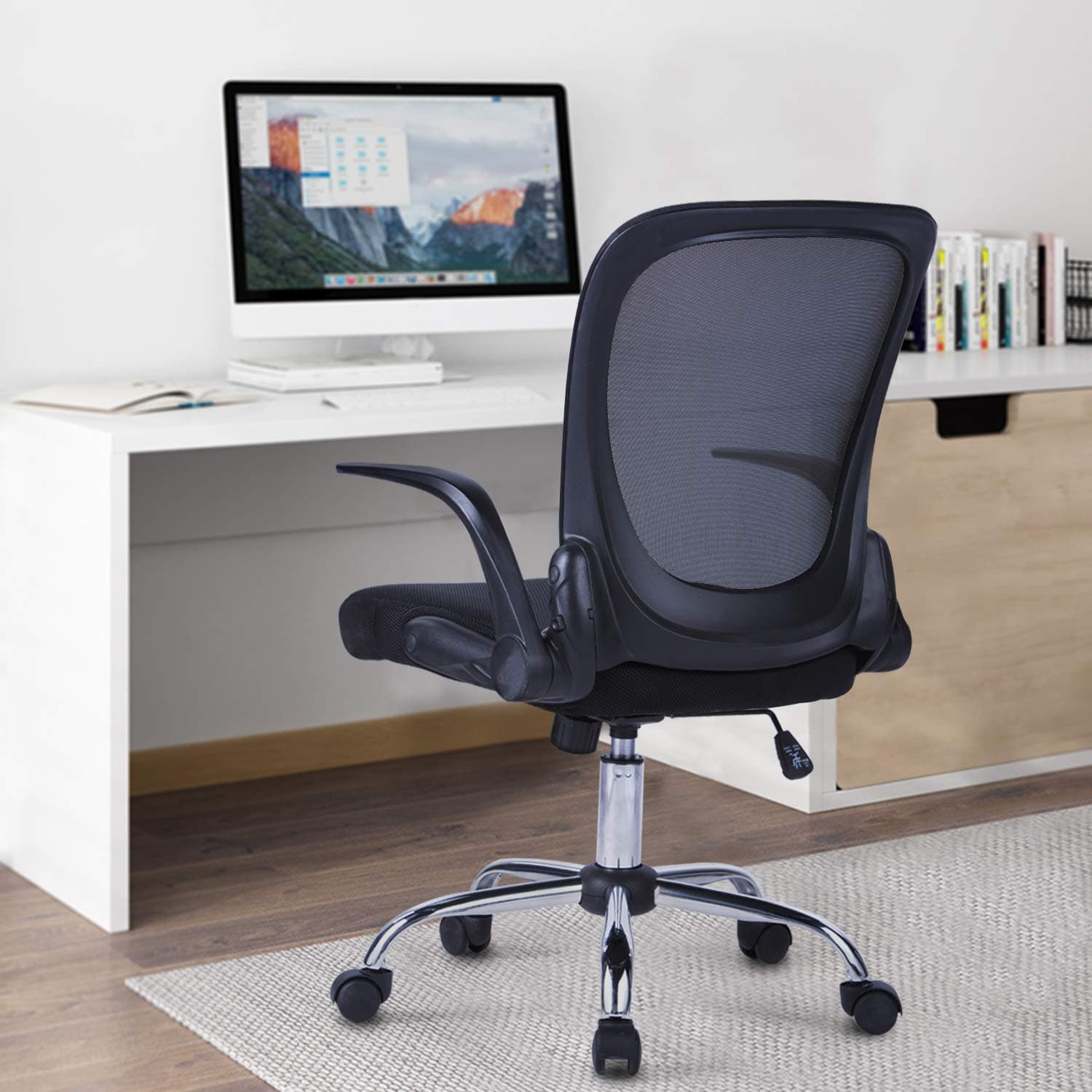 LIANFENG Mid Back Mesh Office Desk Task Chair (Black-1)