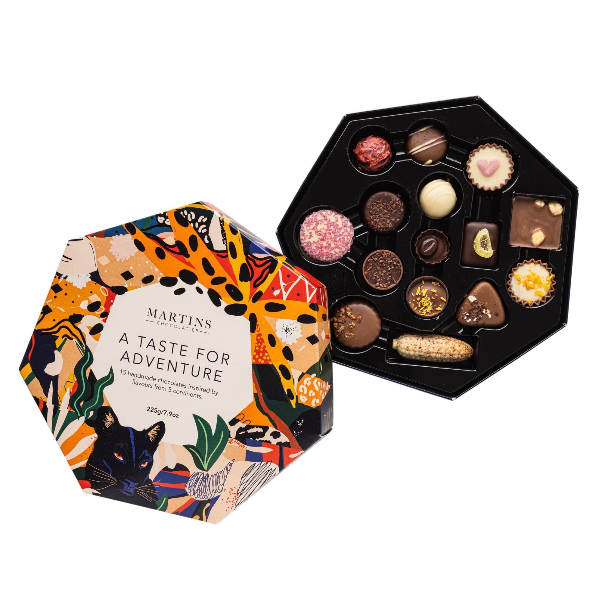Martin’s Chocolatier A Taste for Adventure - Luxury Chocolate Gift Box, 15 Pieces Milk Dark White Belgian Chocolates Global Flavours, 225g