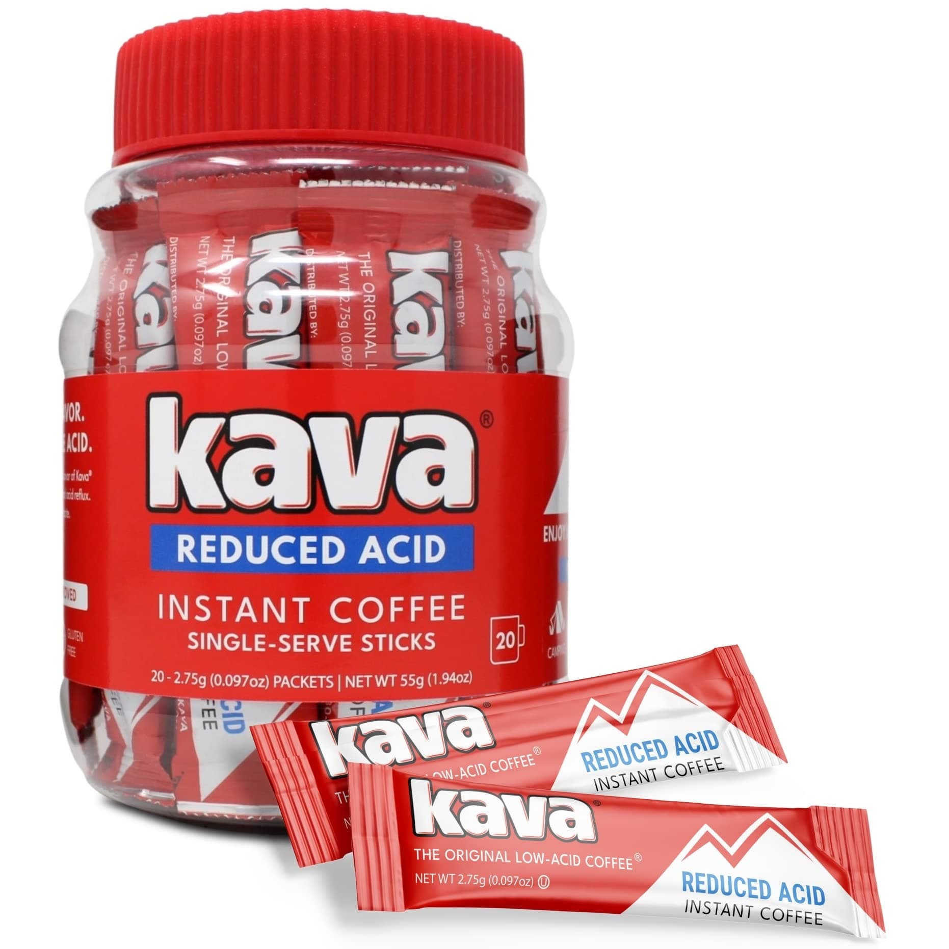 Kava Low Acid Instant Coffee Single Serve Sticks, 20 Count