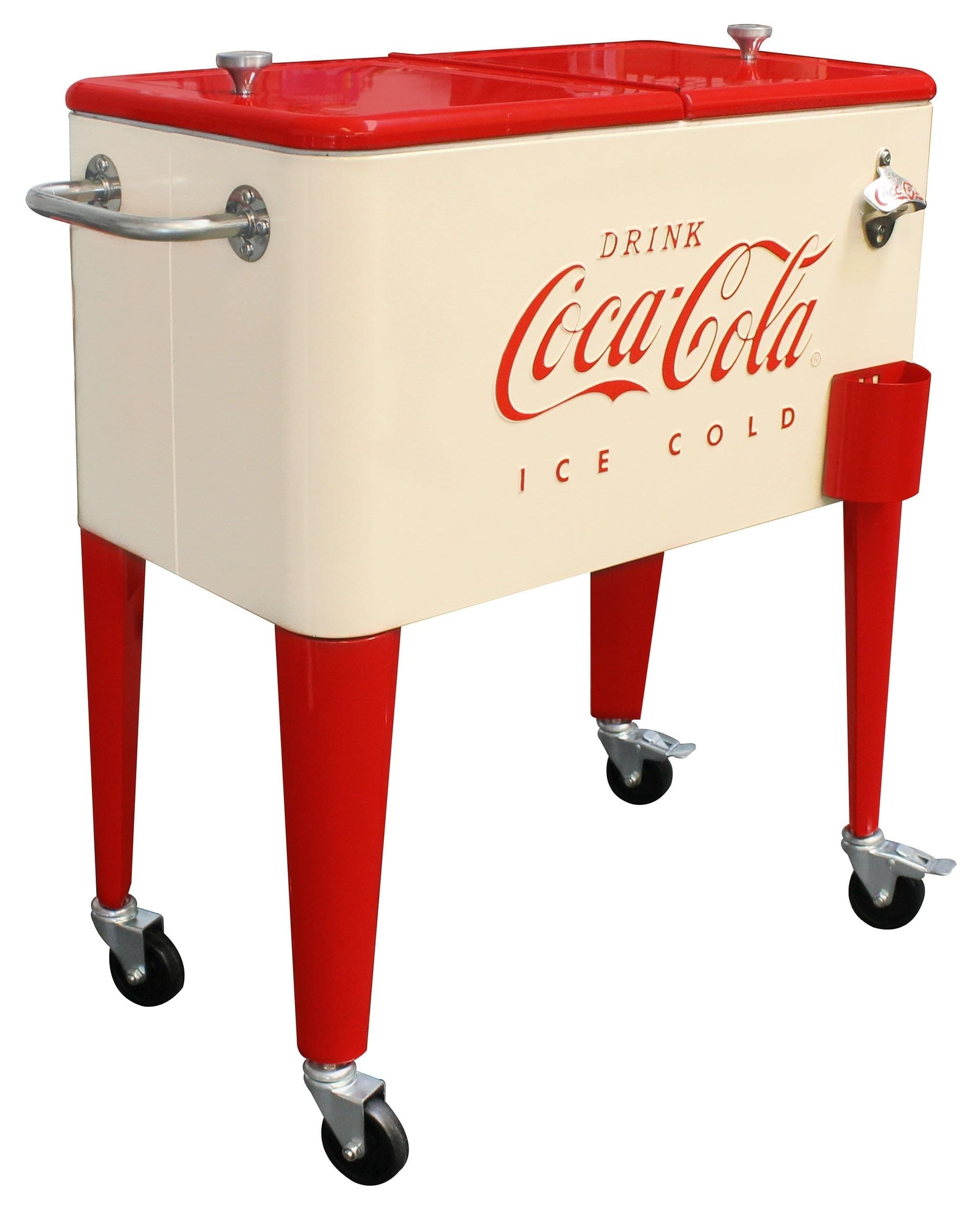 Coca-Cola 60-Qt Cream & Red Cooler, Vintage Style with Wheels for Outdoor/Patio/Porch