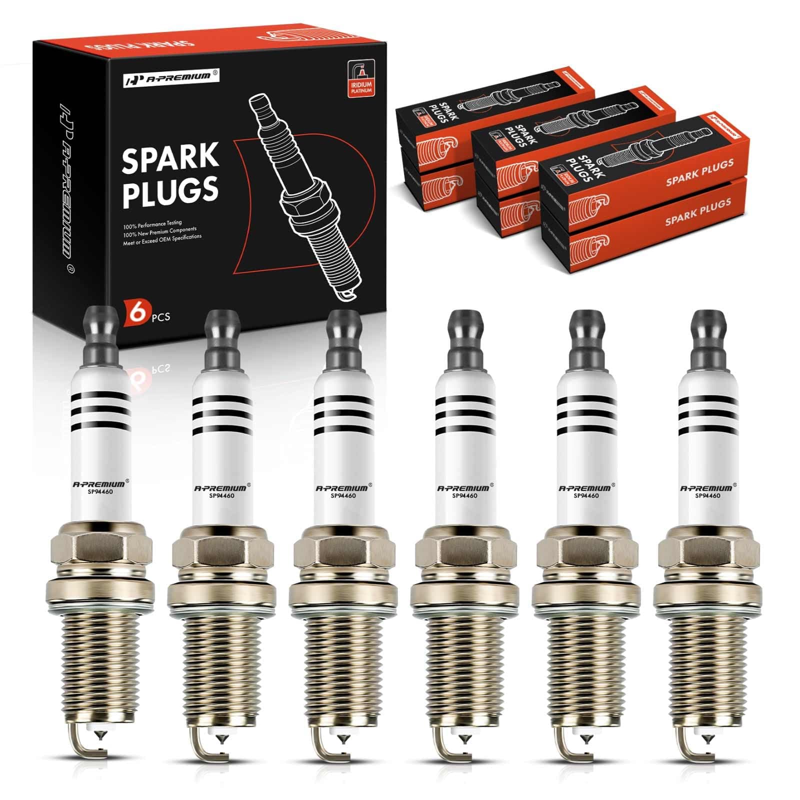 A-Premium Iridium Platinum Spark Plugs Compatible with Audi Q5 2013-2017, Q7, A6 Quattro, A7 Quattro, A8 Quattro, S4, S5, SQ5 & Porsche Cayenne, Panamera & Volkswagen Touareg, 3.0L, Pack of 6