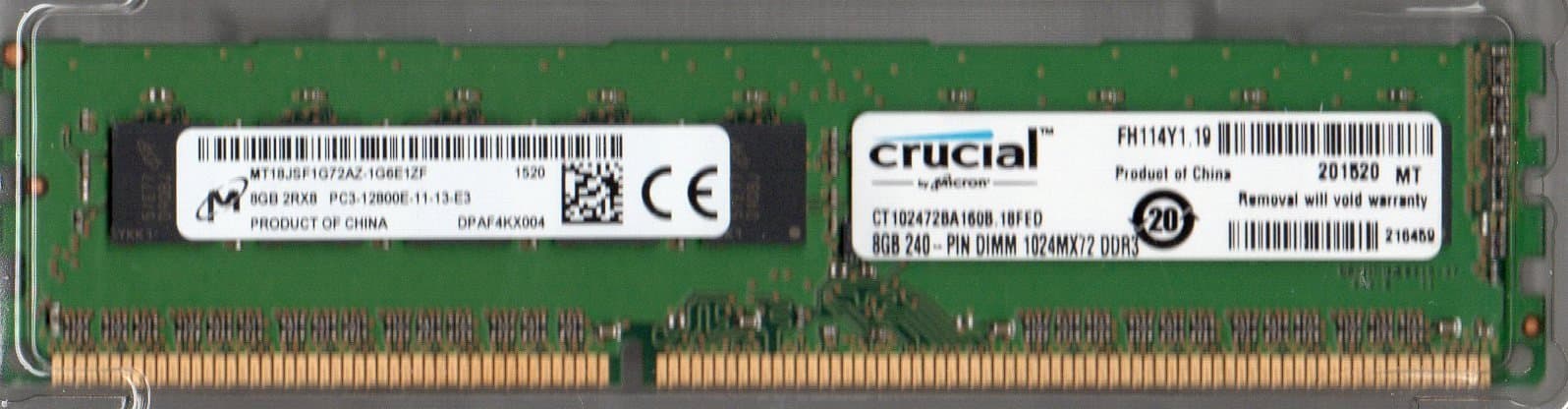 MICRON MT18JSF1G72AZ-1G6E1ZF PC3-12800E DDR3 1600 8GB ECC 2RX8