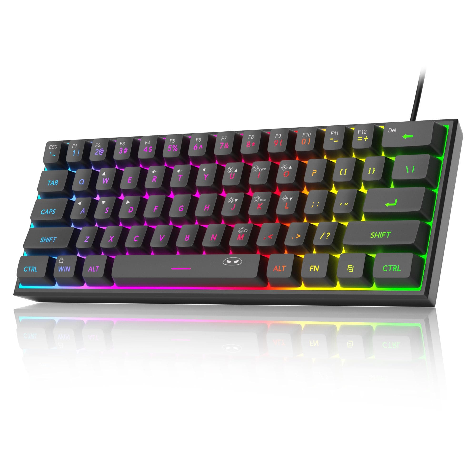Mini 60% Gaming Keyboard, RGB Backlit 61 Key Ultra-Compact Keyboard, TS91 Ergonomic Waterproof Mechanical Feeling Office Computer Keyboards for PC, MAC, PS4, Xbox ONE Gamer(Black)