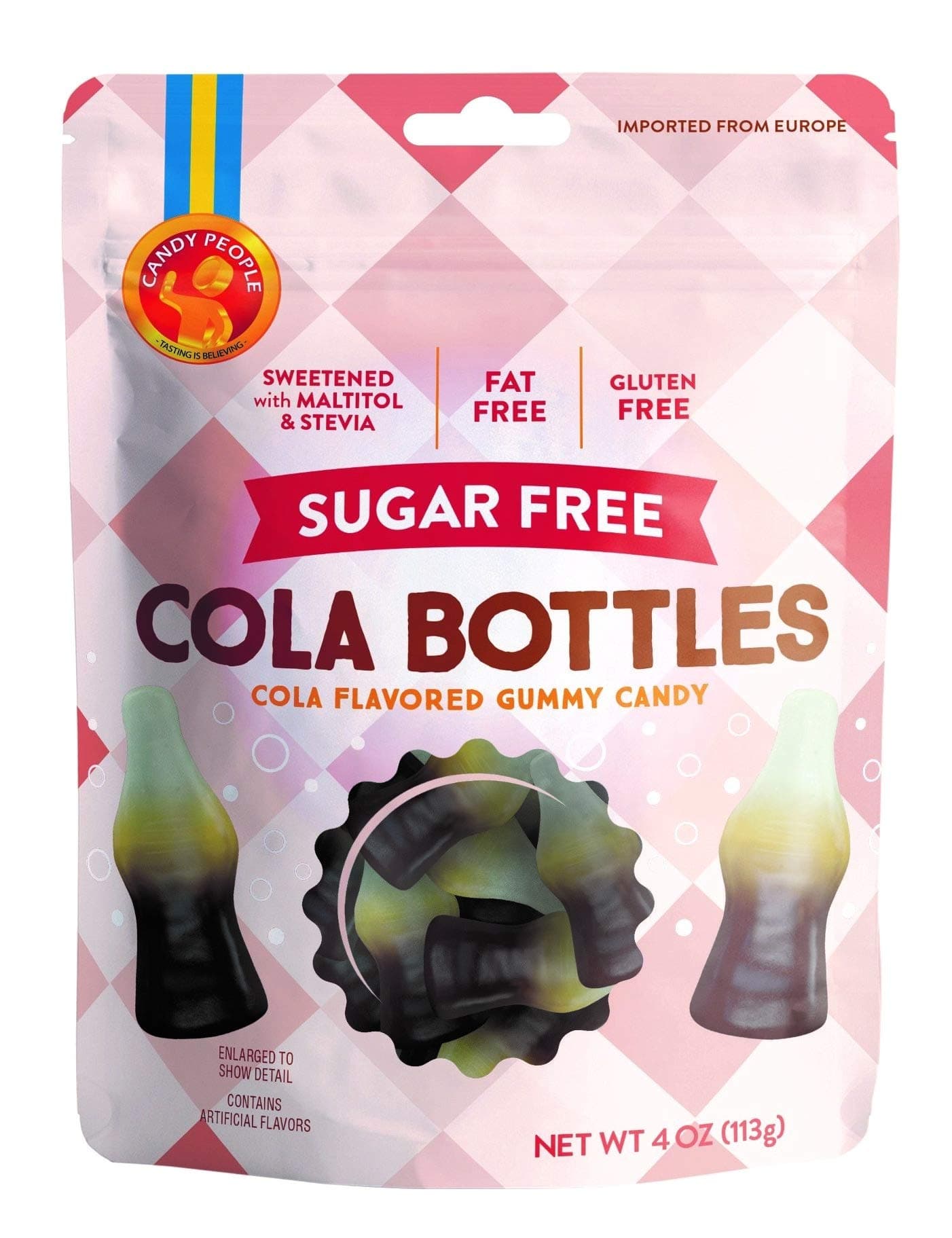 Candy People Sugar Free Cola Bottles Gummy Candy, 4 Ounce Resealable Pouch â€“ Gluten-Free and Fat-Free