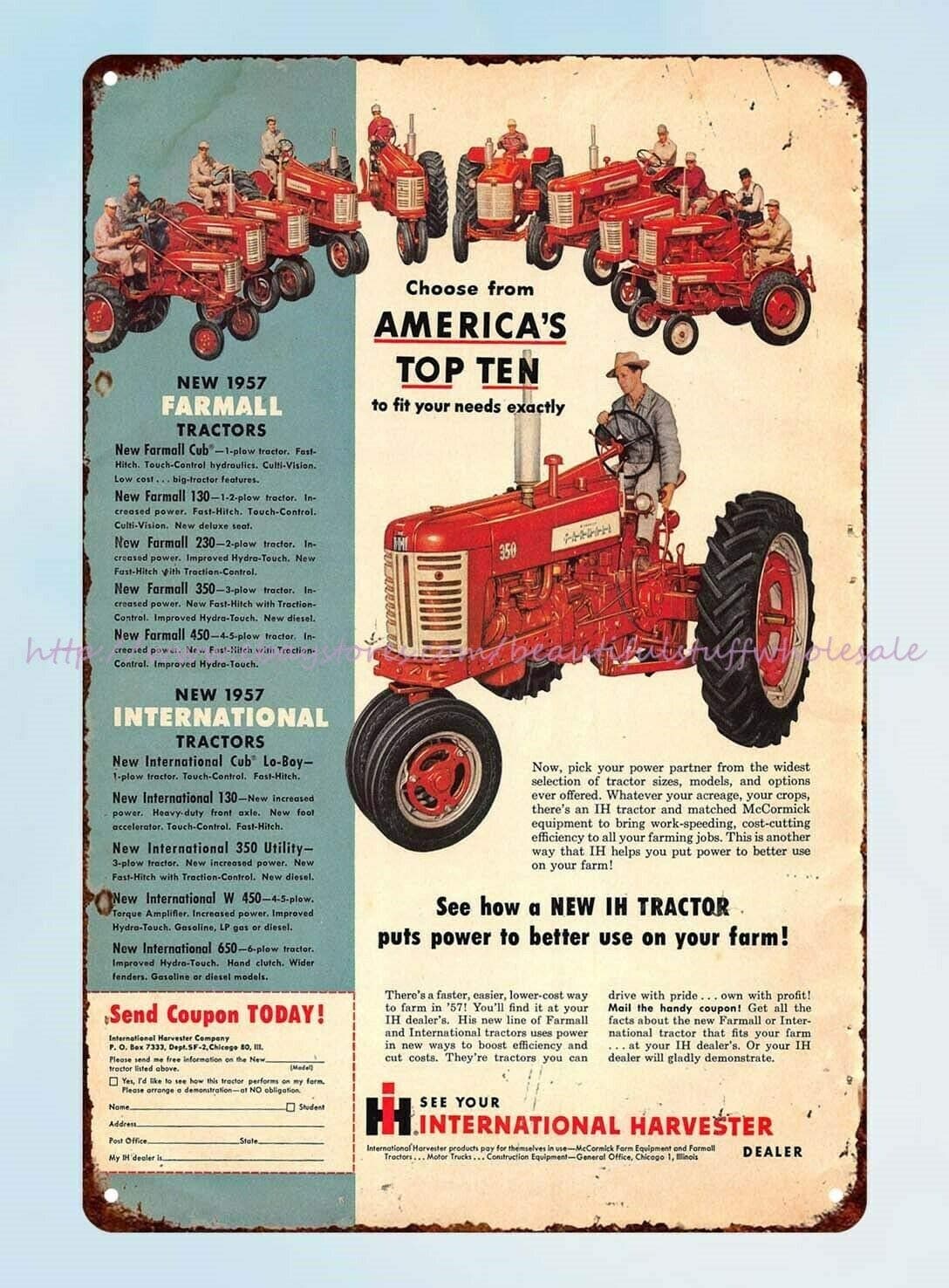 AMELIA SHARPE Vintage Tin Signs International Harvester 1957 Farmall Tractor Metal tin Logo Interesting Wall Decoration 12β X 8β