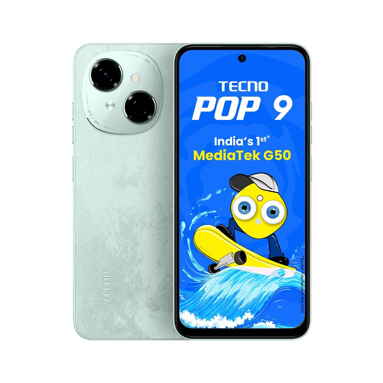 TECNO POP 9 (Magic Skin Green, 3GB+64GB) |India's 1st Mediatek G50 | IP54 Rated | IR Remote | Dual Speaker with DTS | 36 Month Lag Free Fluency | 15W Fast Charging Support | 5000 mAh Battery