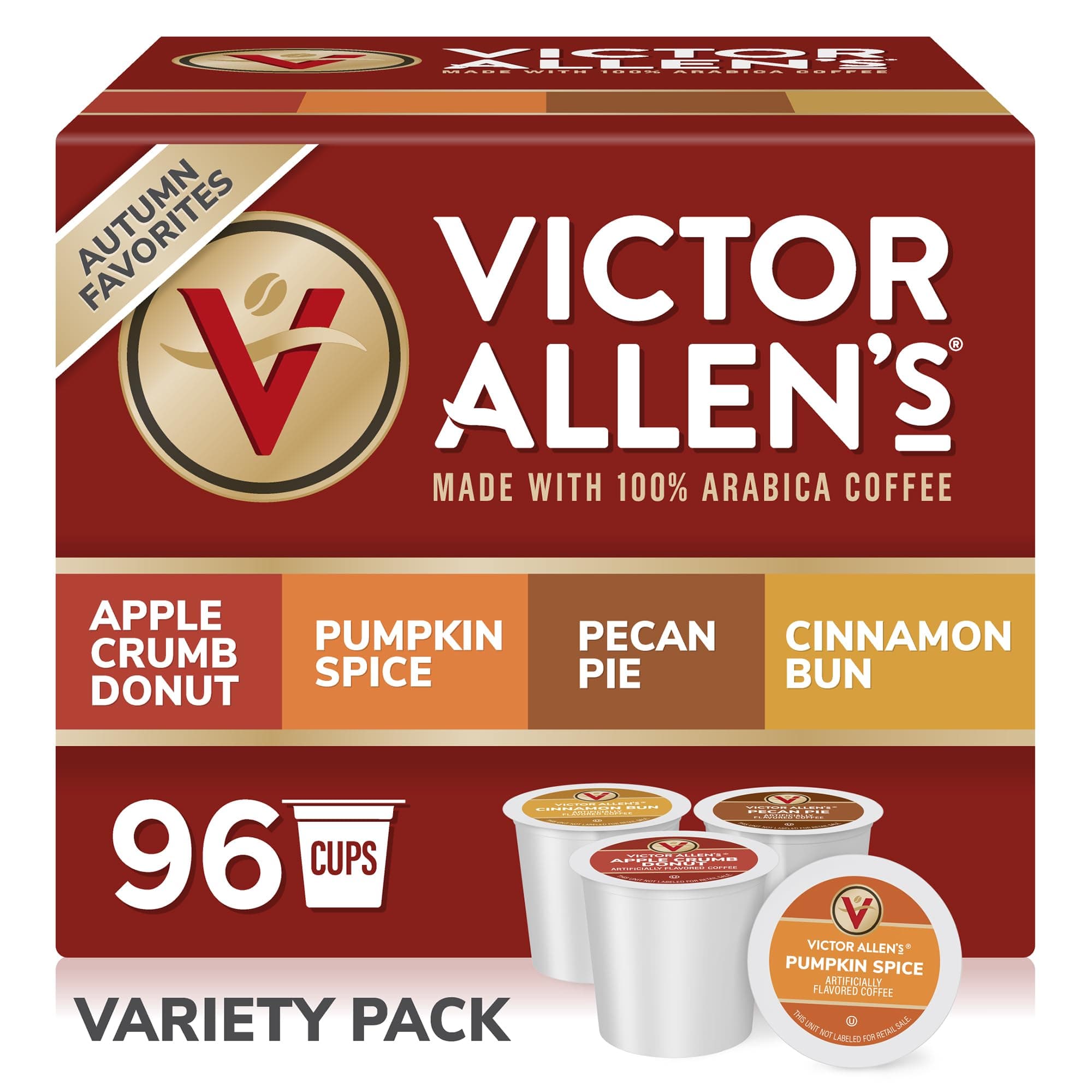 Victor Allen's Coffee Autumn Favorites Coffee Variety Pack (Apple Crumb Donut, Pumpkin Spice, Pecan Pie, Cinnamon Bun), 96 Count, Single Serve Coffee Pods for Keurig K-Cup Brewers