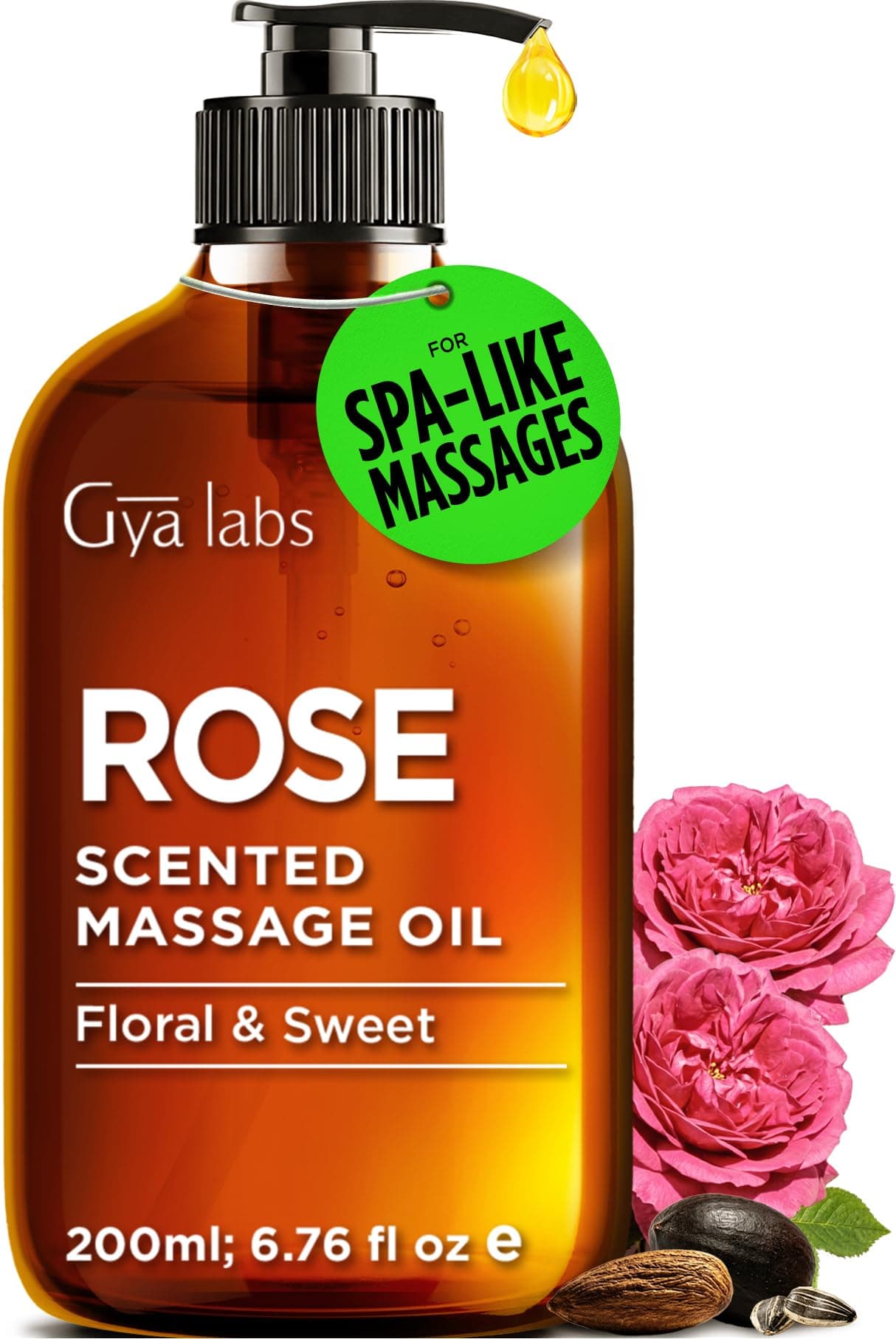 Gya Labs Rose Massage Oil - 200ml - Delivers Deep Relaxation with Luxurious Feel, Offers Deep Hydration for Skin - Made with Authentic Rose Otto, Non-Greasy Formula, Non-GMO and Cruelty-Free