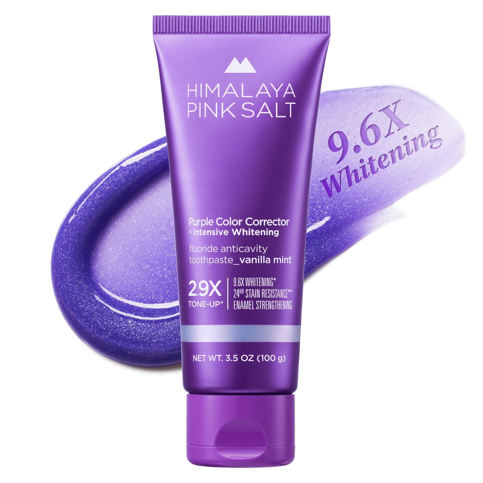 HIMALAYA PINKSALT Purple Whitening Toothpaste - Teeth Whitening, Deep Stain Remover with Fluoride, Plaque Remover, Appropriate for Sensitive Teeth, Peroxide Free - Vanilla Mint, 3.5 oz