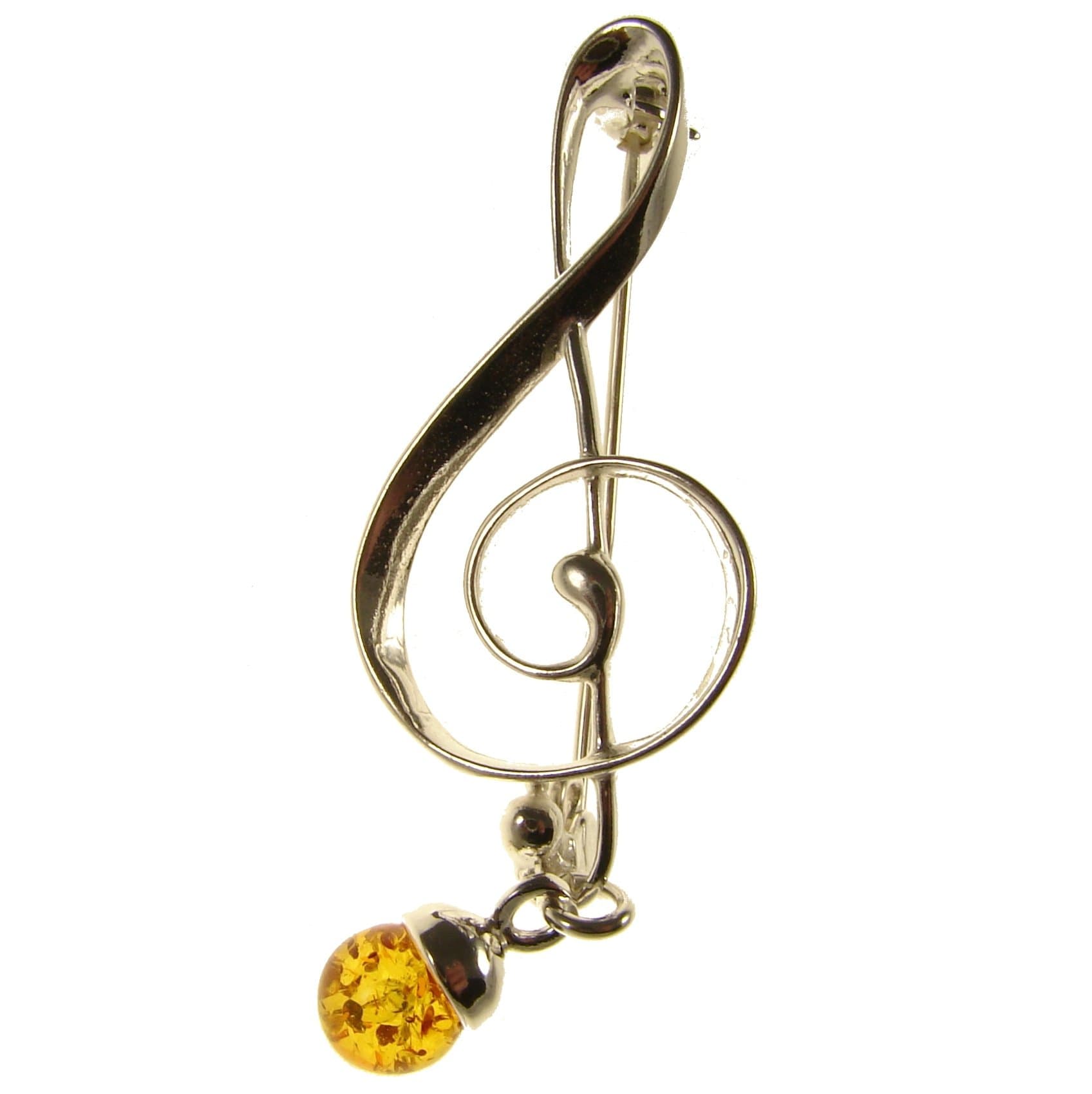 Baltic amber and sterling silver 925 cognac music clef brooch pin