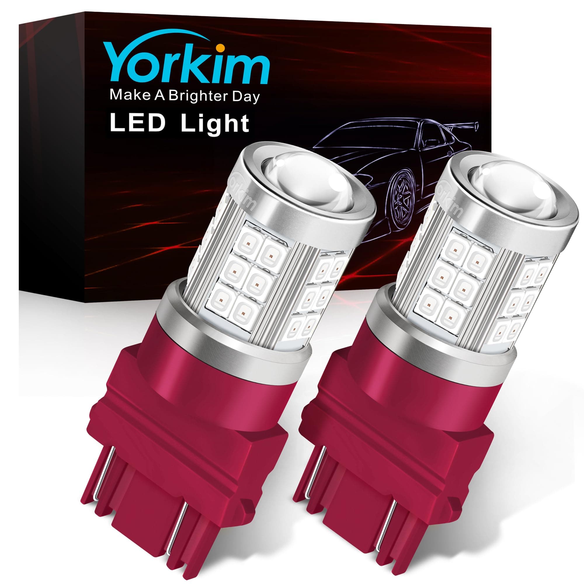 Yorkim 3157 LED Bulb Red 3157 led brake light bulb, 3157a led bulb 3156 led red lights 3056 3057 4157 bulb led 3157 Replacement Lamp for Stop Lights Brake Lights Tail Light Bulbs, pack of 2