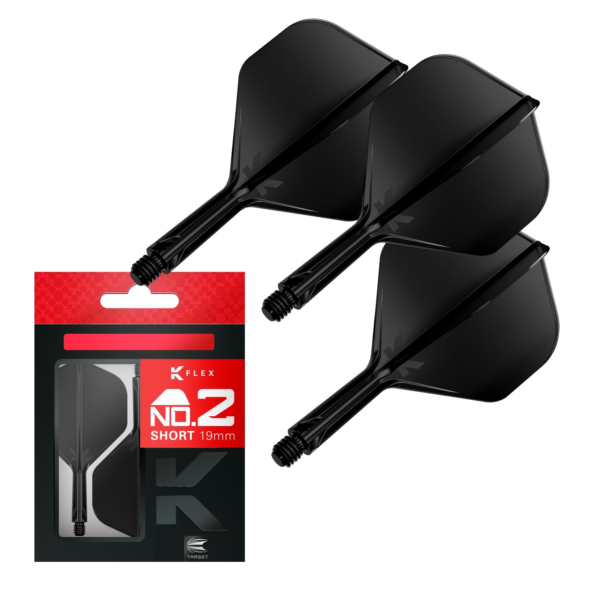 K Flex Integrated Dart Flight And Shaft, No.2 Black (Short) | Pack Of 3 K-Flex - No 2, Precision Moulded 2-In-1 Dart Flights And Dart Stem | Professional Dart Accessories