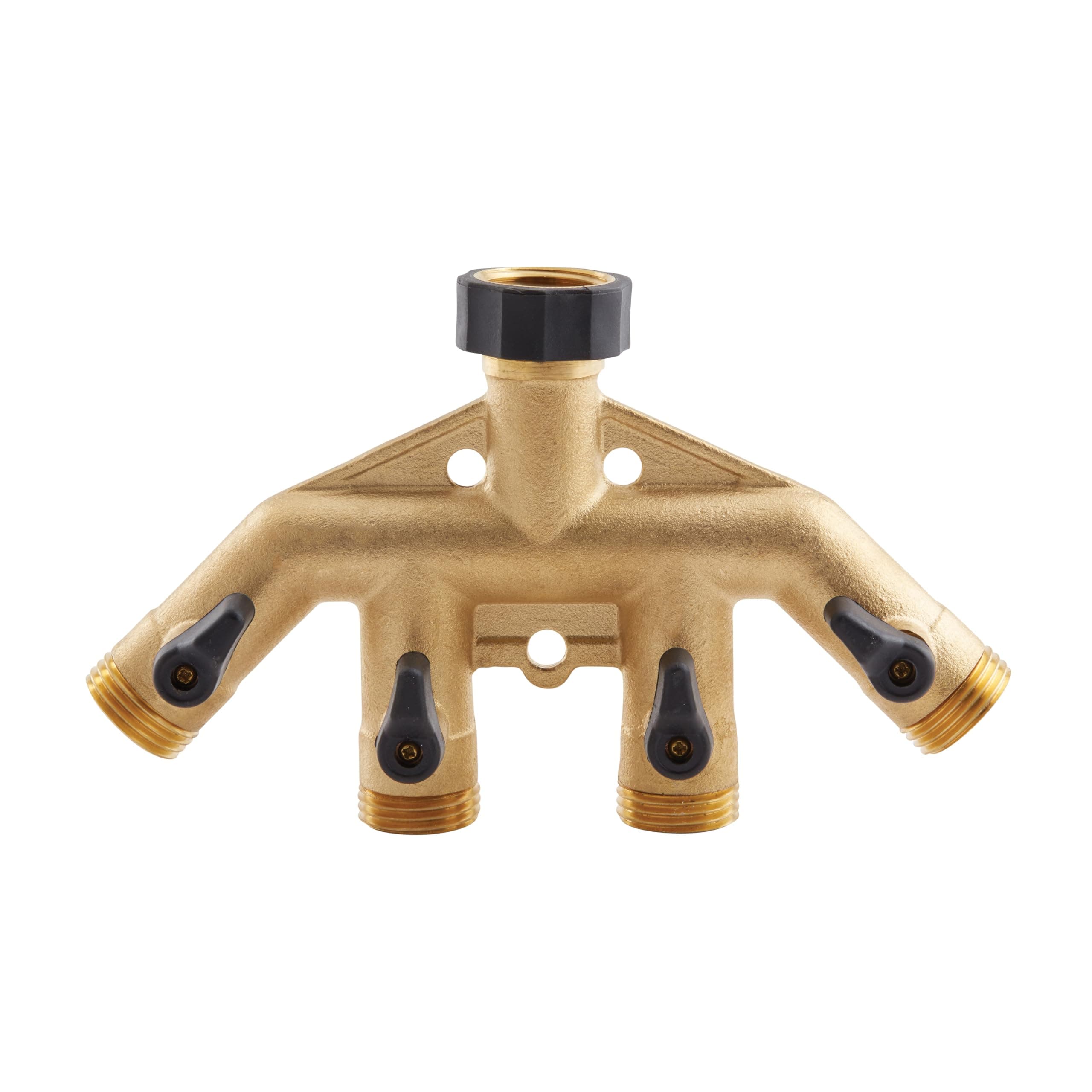 Gilmour Heavy Duty Metal 4 Way Garden Hose Splitter, Quad Water Hose Splitter with Shut Off Valve, Brass Water Manifold