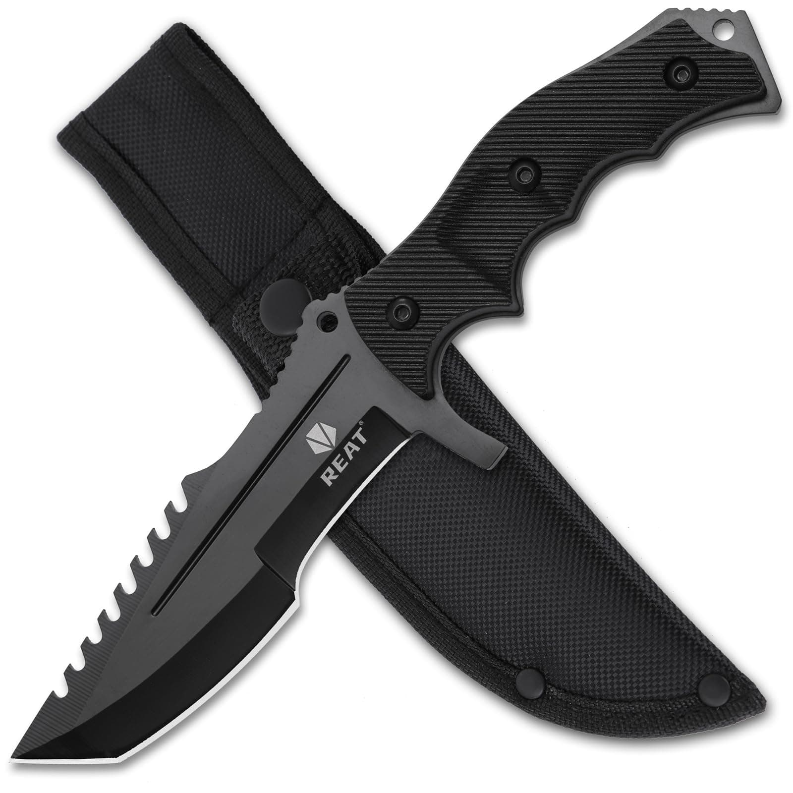 REAT Fixed Blade Knife with Sheath, 4.1" 440C Steel Blade with Full Tang Design,Ergonomic ABS Plastic Handle, EDC Sharp Hunting Knife,Tactical Knife for Camping,Survival,Bushcraft,Hiking