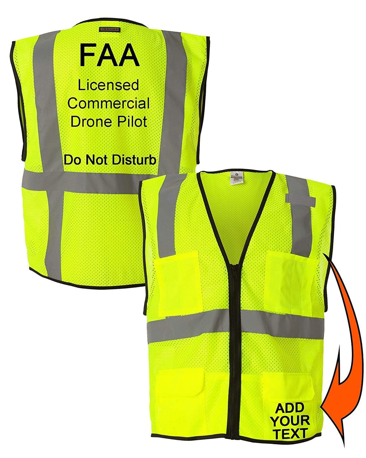 Custom Safety Reflective Mesh Vest with Zipper - Personalized Drone Pilot Vest