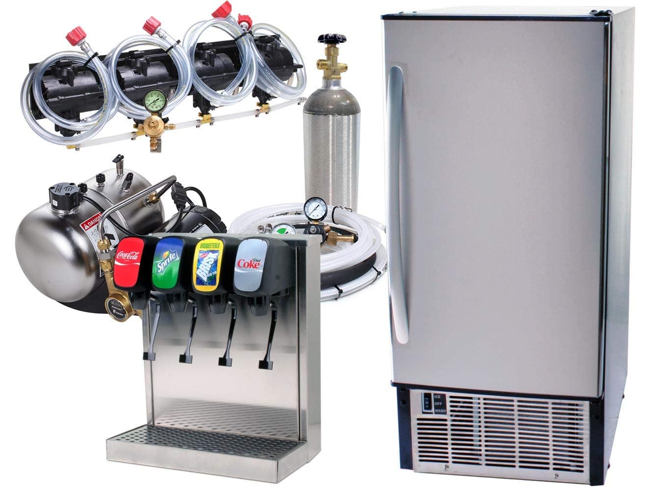 4-Flavor Soda Fountain Tower System with Under Counter Ice Maker