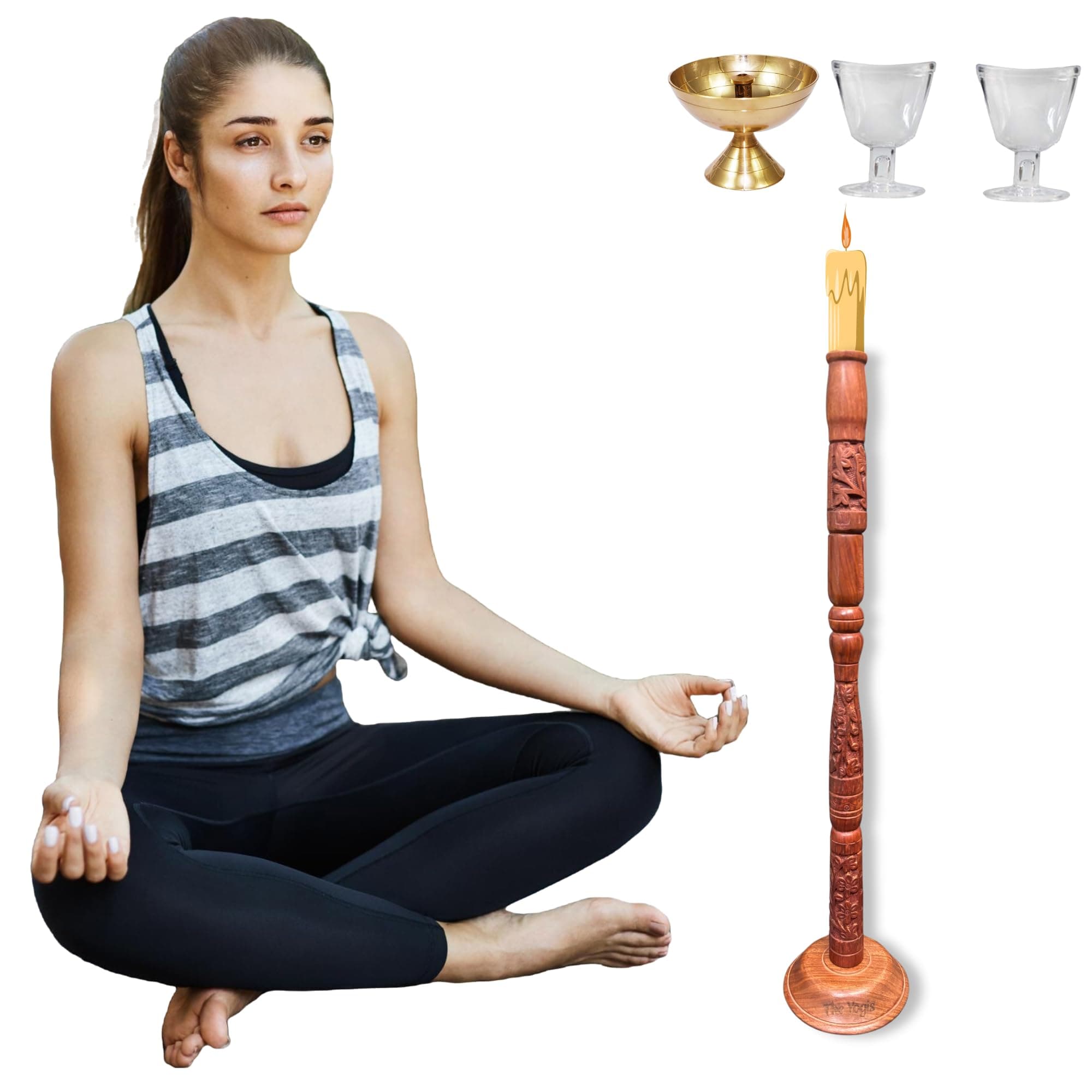 The Yogis™ Trataka Candle Stand for Opening Third Eye Meditation with Brass Diya and Eye Wash Cup