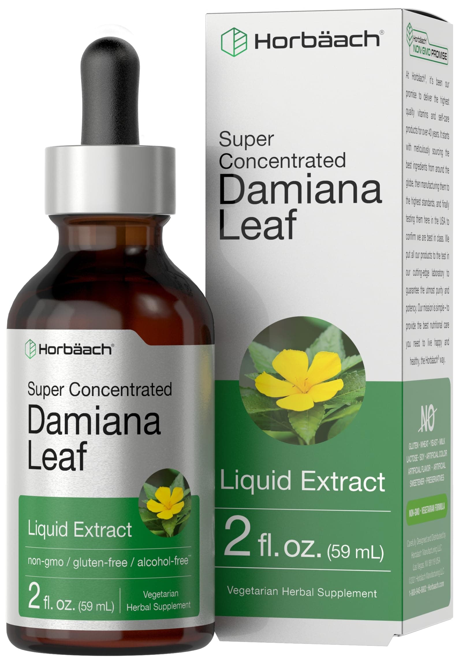 Damiana Leaf Herb Tincture | 2 fl oz | Super Concentrated | Alcohol Free Liquid Extract | Vegetarian, Non-GMO & Gluten Free Herbal Supplement