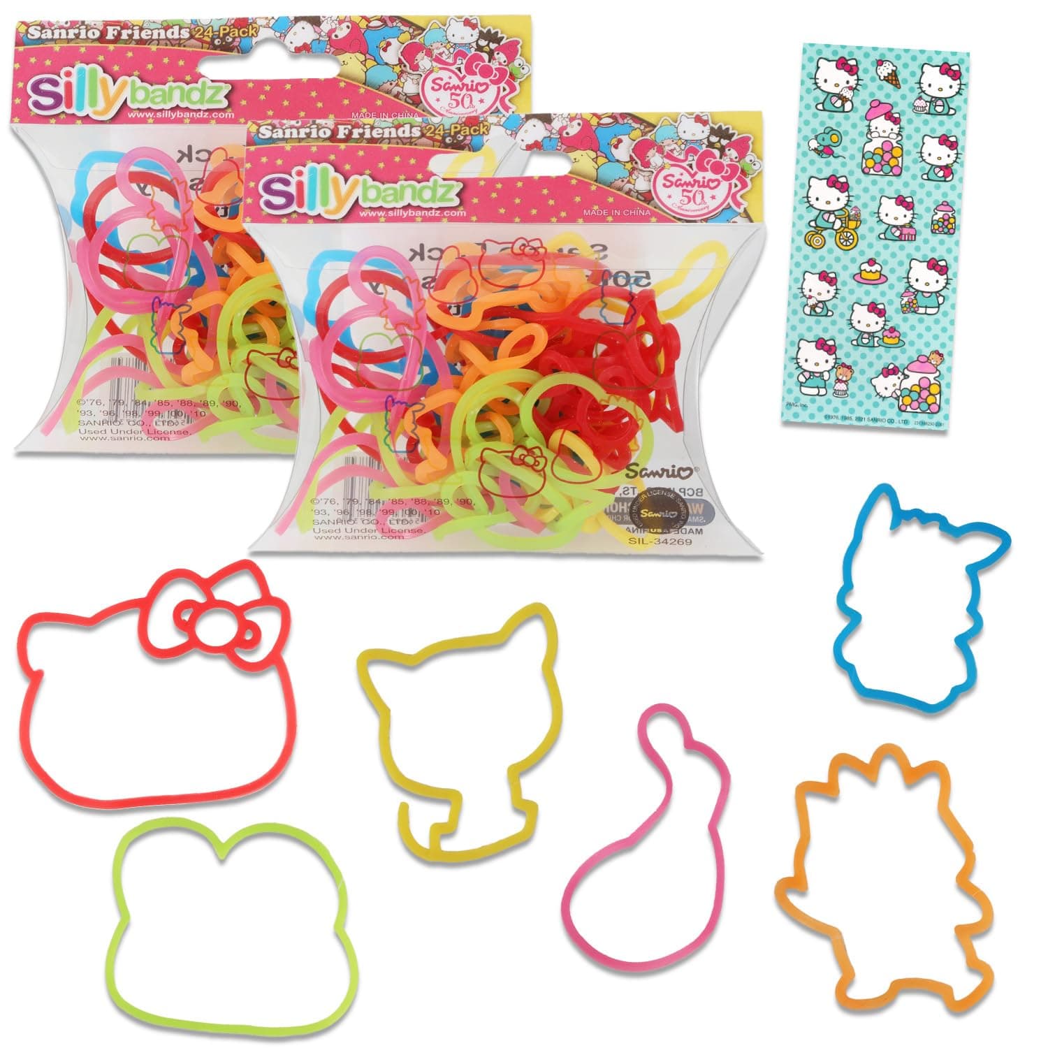 Hello KittySilly Bandz Pack - 48 Pc Silly Bandz Bundle with Character Bracelets Featuring Hello Kitty, Keroppi, My Melody, More Plus Stickers | Hello Kitty Character Bracelets