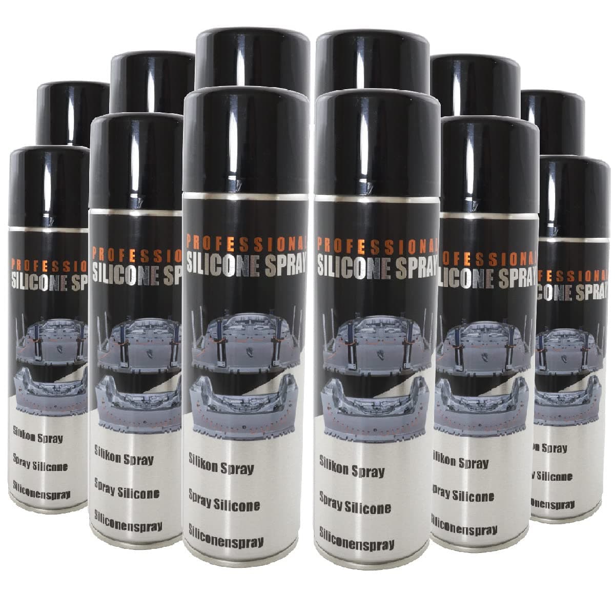 (12 Pack) Professional Silicone Spray 500ml Tin - Ideal for Rubber, plastics, metal, wood, glass and leather