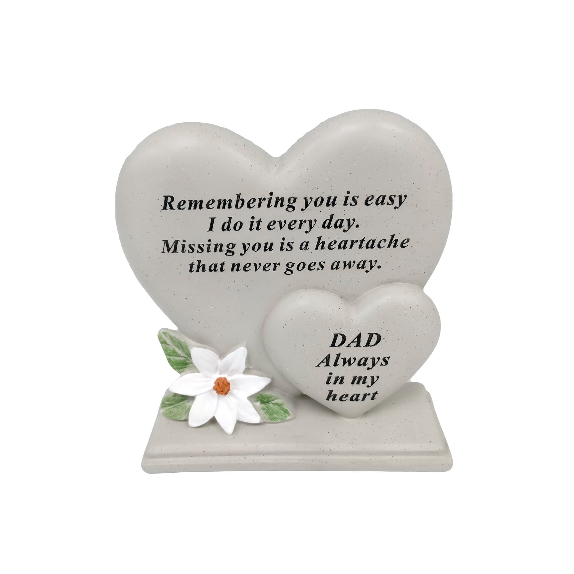 David Fischhoff Dad Double Heart Plaque, Poly Resin, Cream, 17.5 x 5.5 x 19 cm