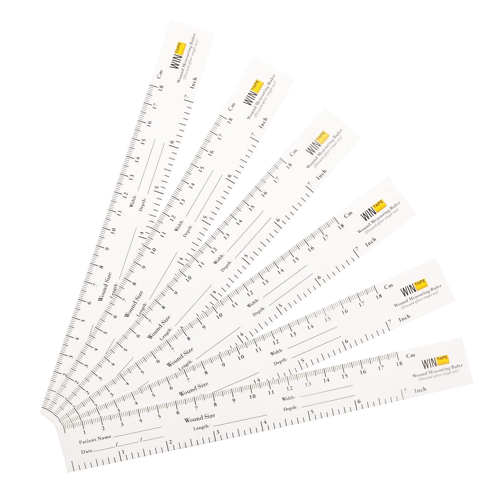 WIN TAPE 18cm / 7'' Educare Wound Ruler (Paper) Wound Measuring Tape (Pack of 100) Medical Medimeter