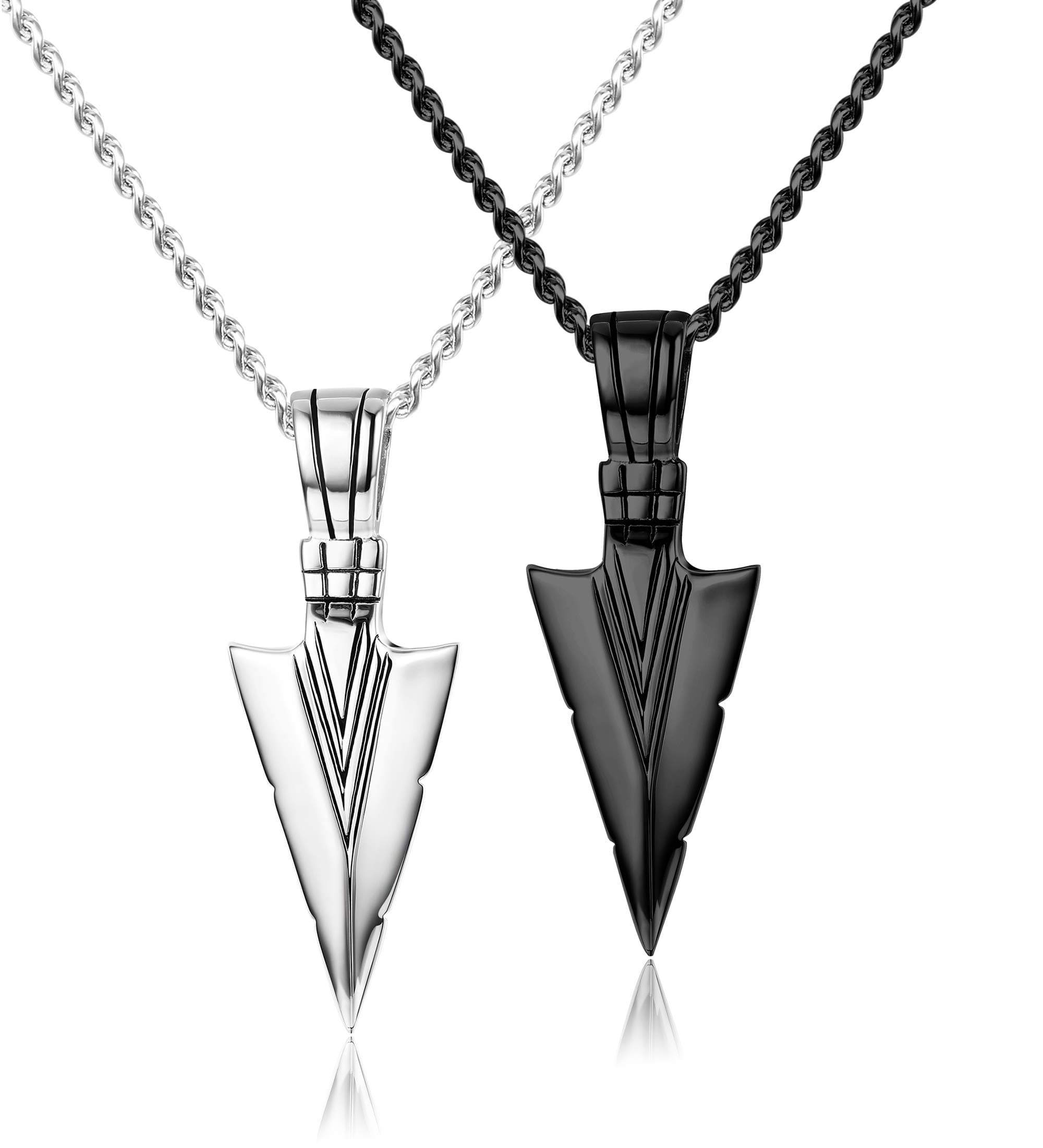 Stainless Steel Pendant Necklace for Mens Boys Cool Spearpoint Arrowhead Pendant Chain Necklace Set